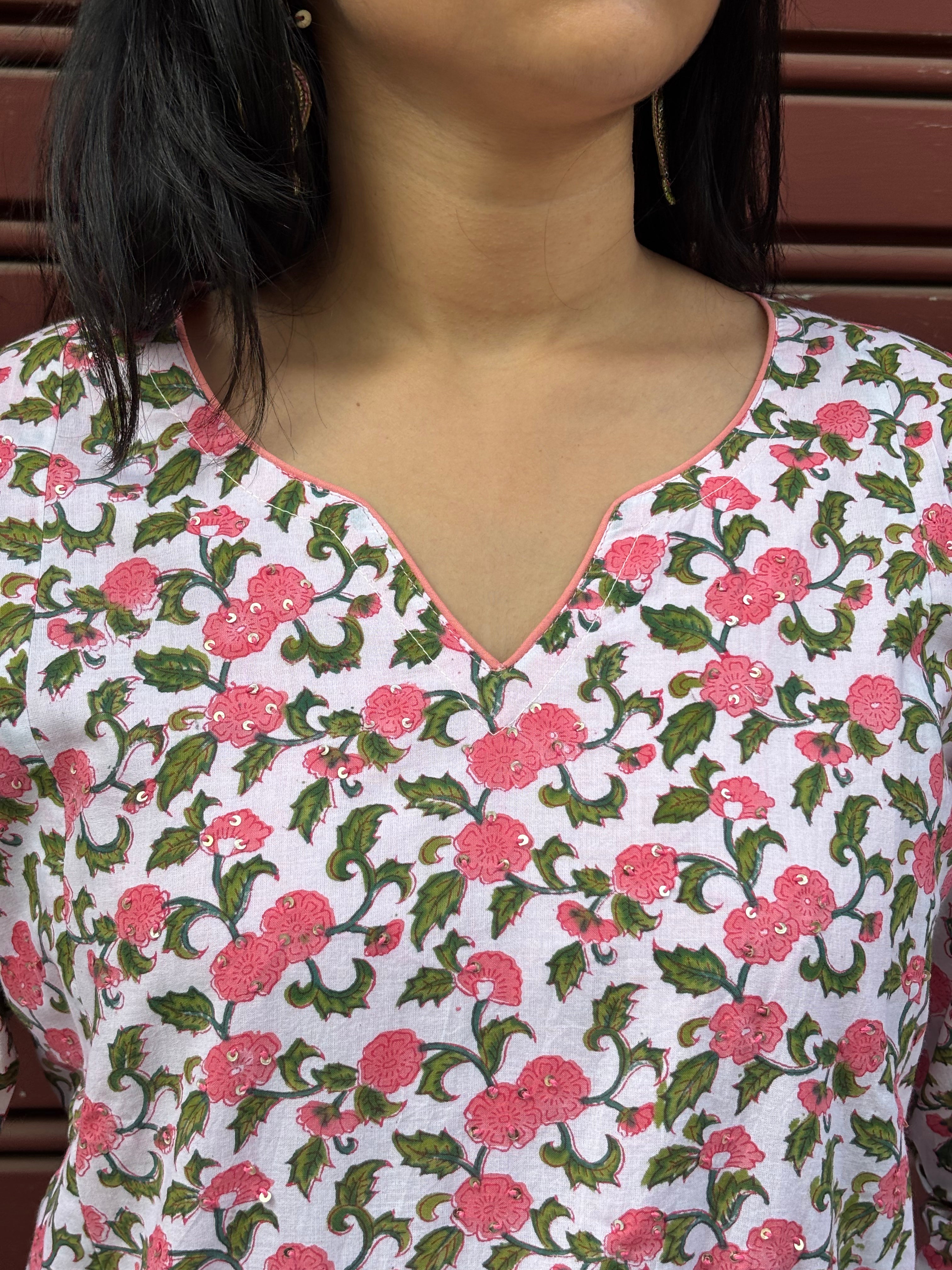 Rosa Hand Block Print Cotton A-Line Kurta