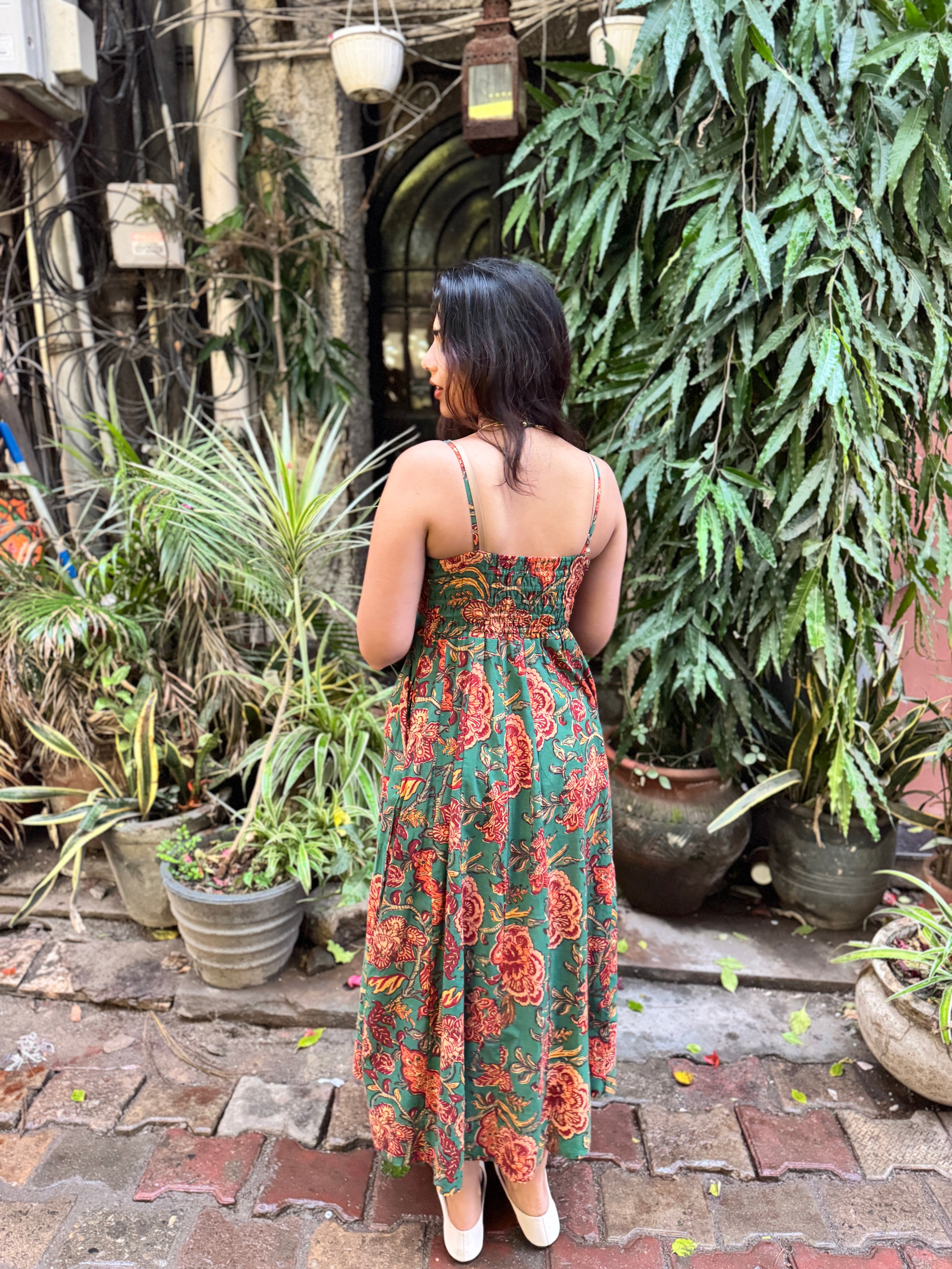 Amaya Hand Block Print Cotton Spaghetti Dress