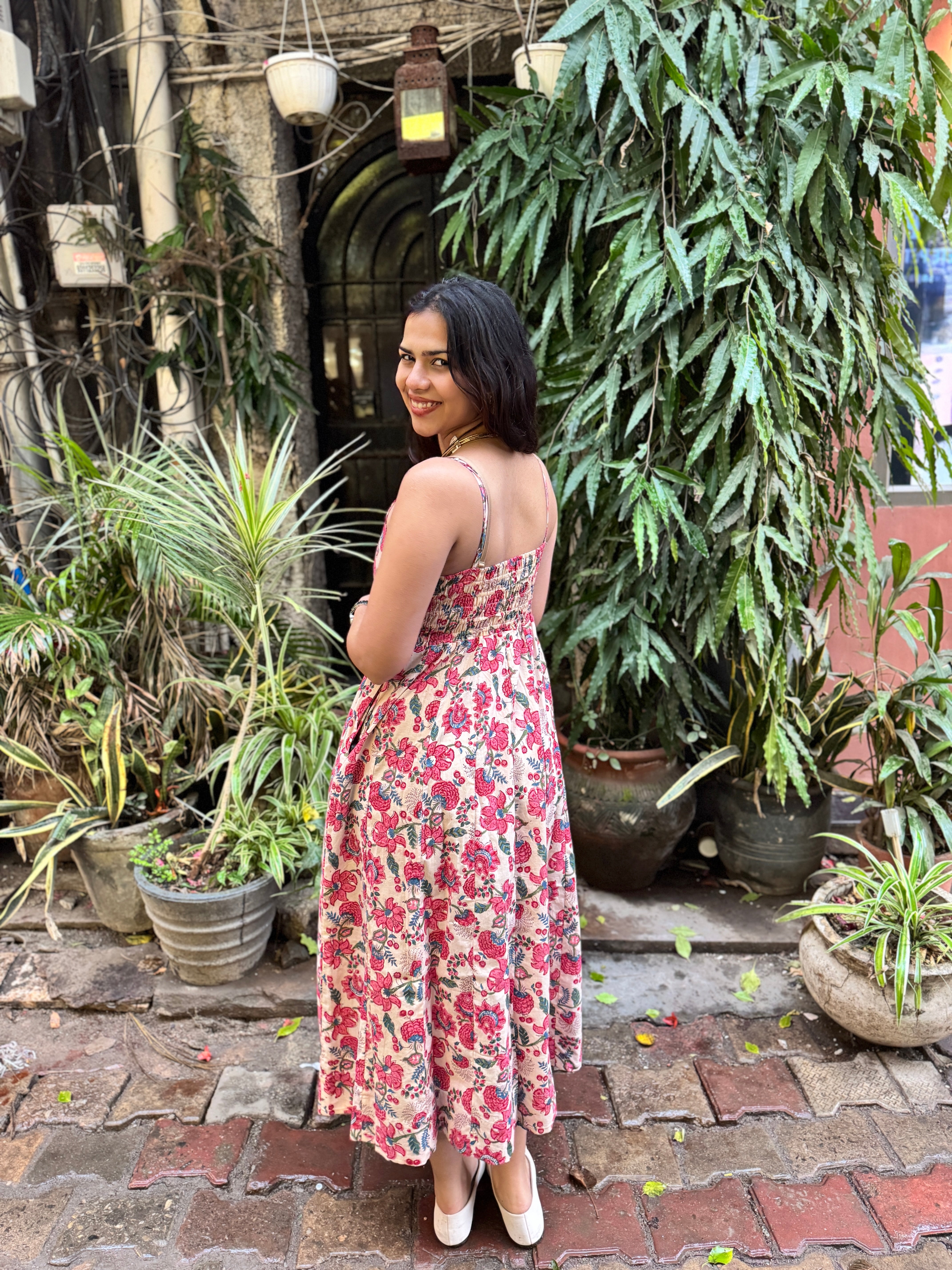 Hannah Hand Block Print Cotton Spaghetti Dress