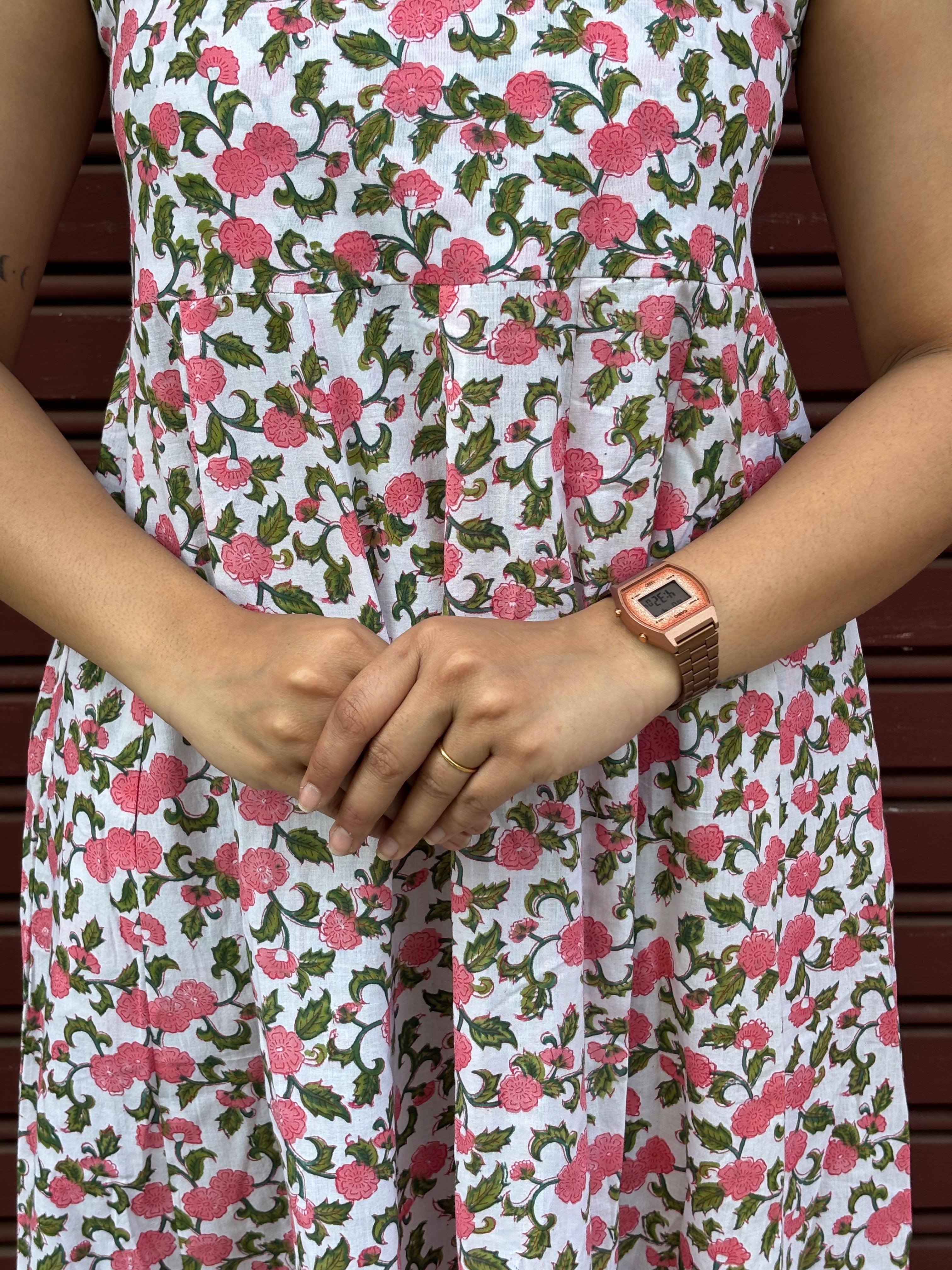 Rosa Hand Block Print Cotton Spaghetti Dress