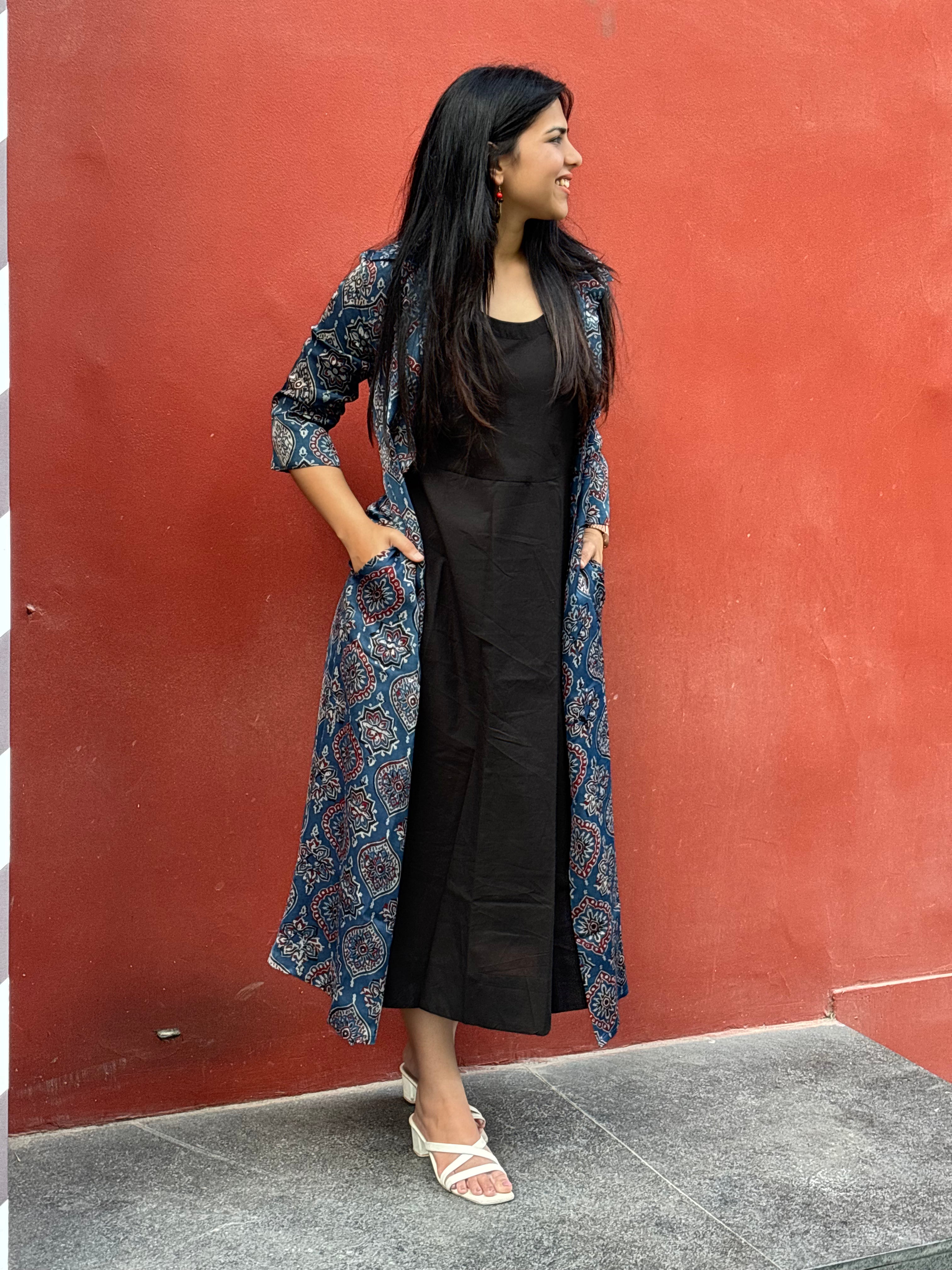 Nyra Ajrakh Hand Block Print Cotton Modal Short Double Layer