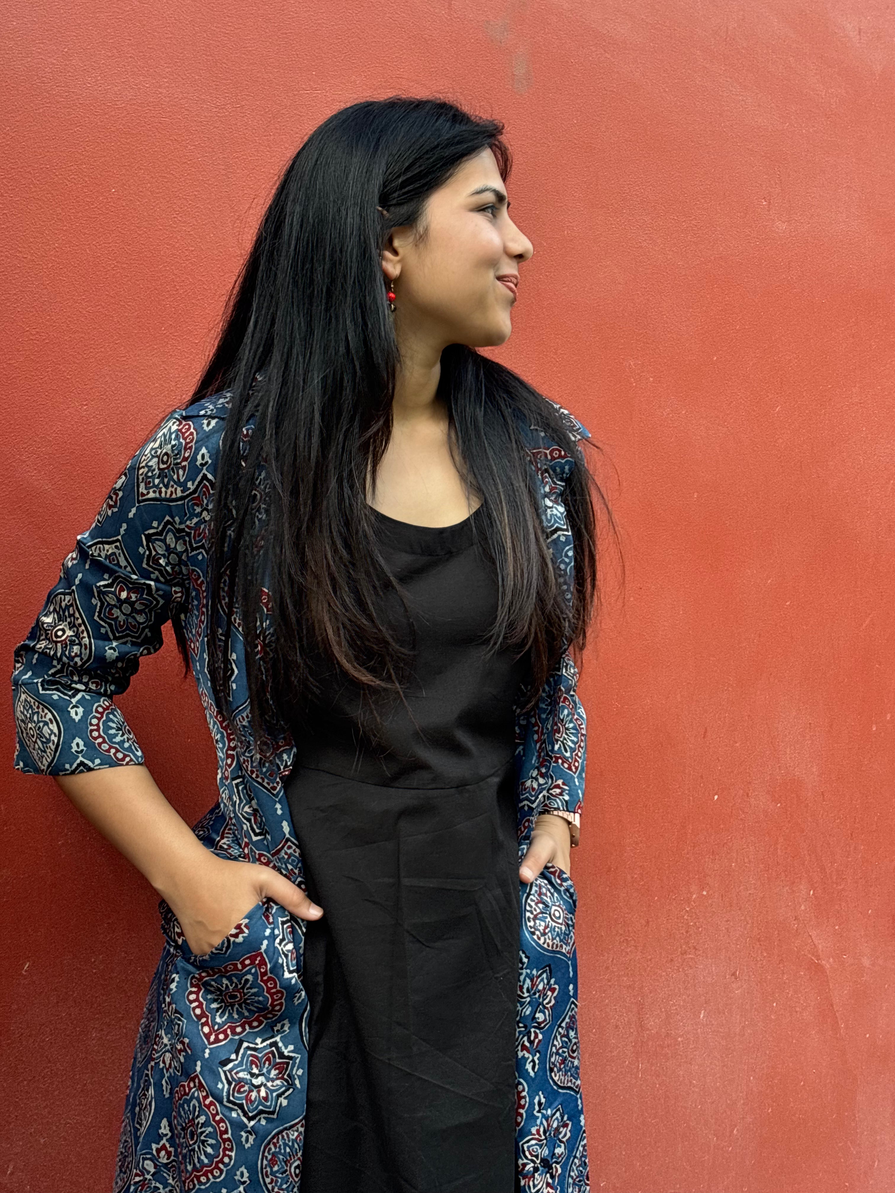 Nyra Ajrakh Hand Block Print Cotton Modal Short Double Layer