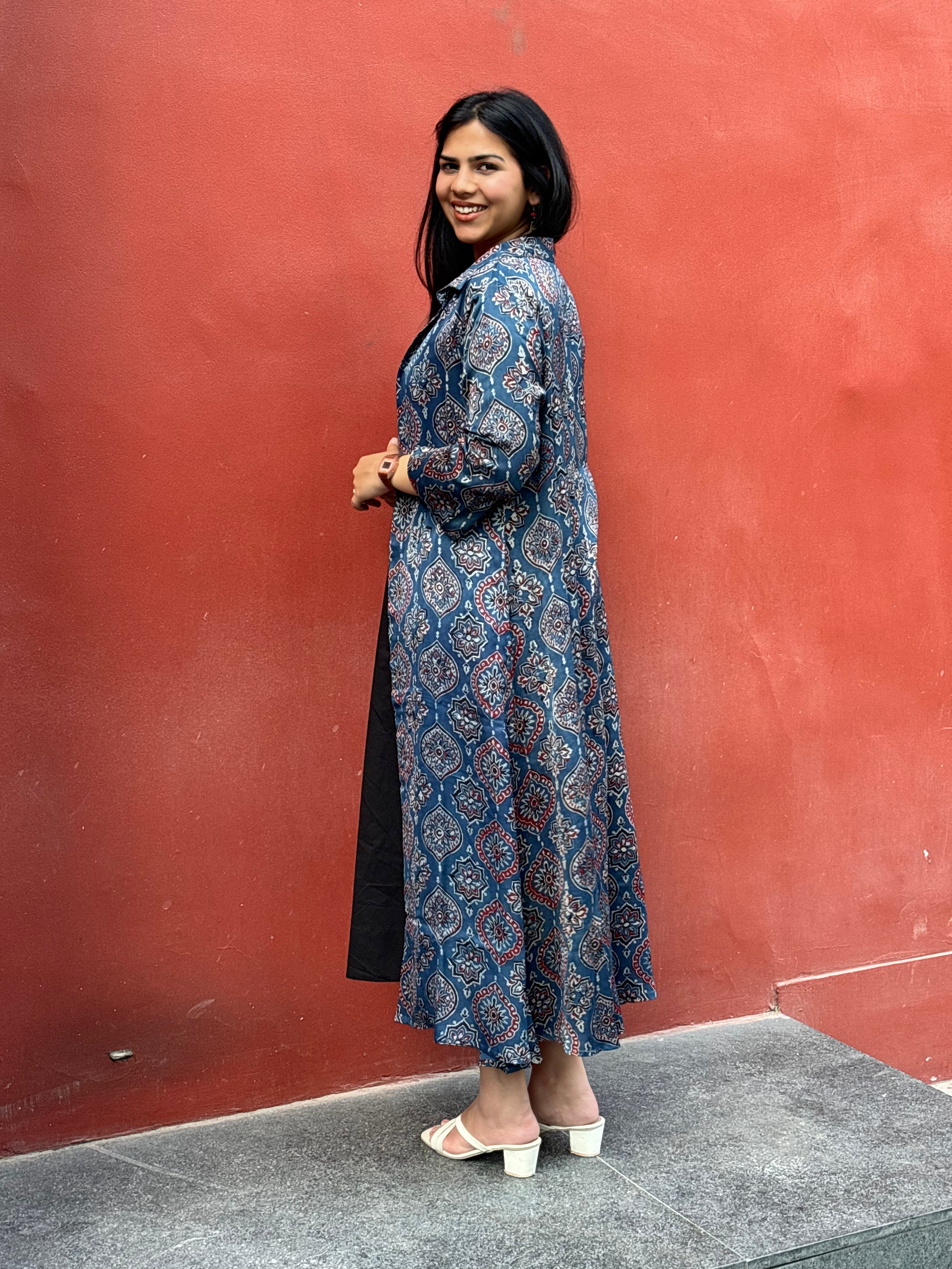 Nyra Ajrakh Hand Block Print Cotton Modal Short Double Layer