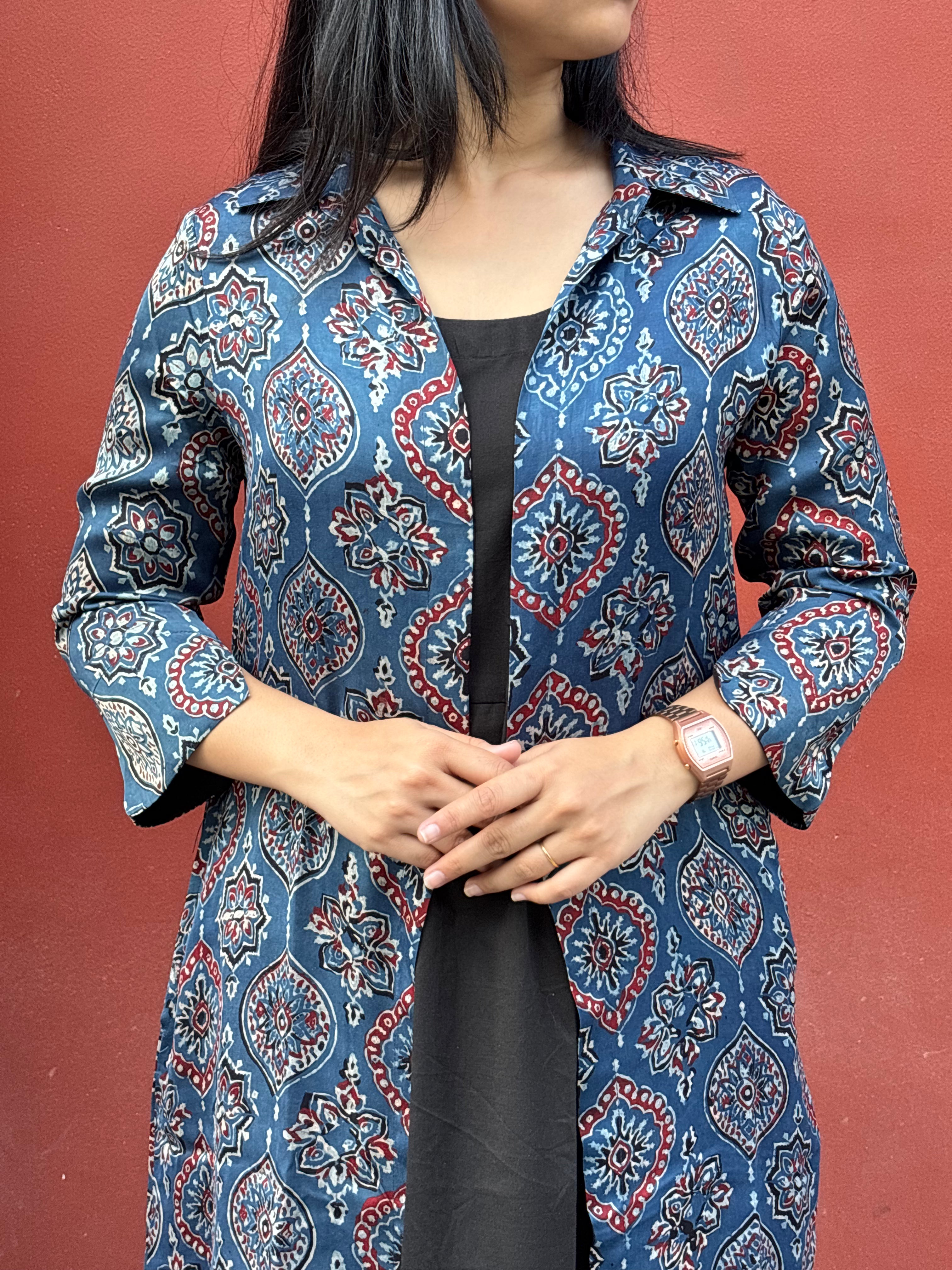 Nyra Ajrakh Hand Block Print Cotton Modal Short Double Layer