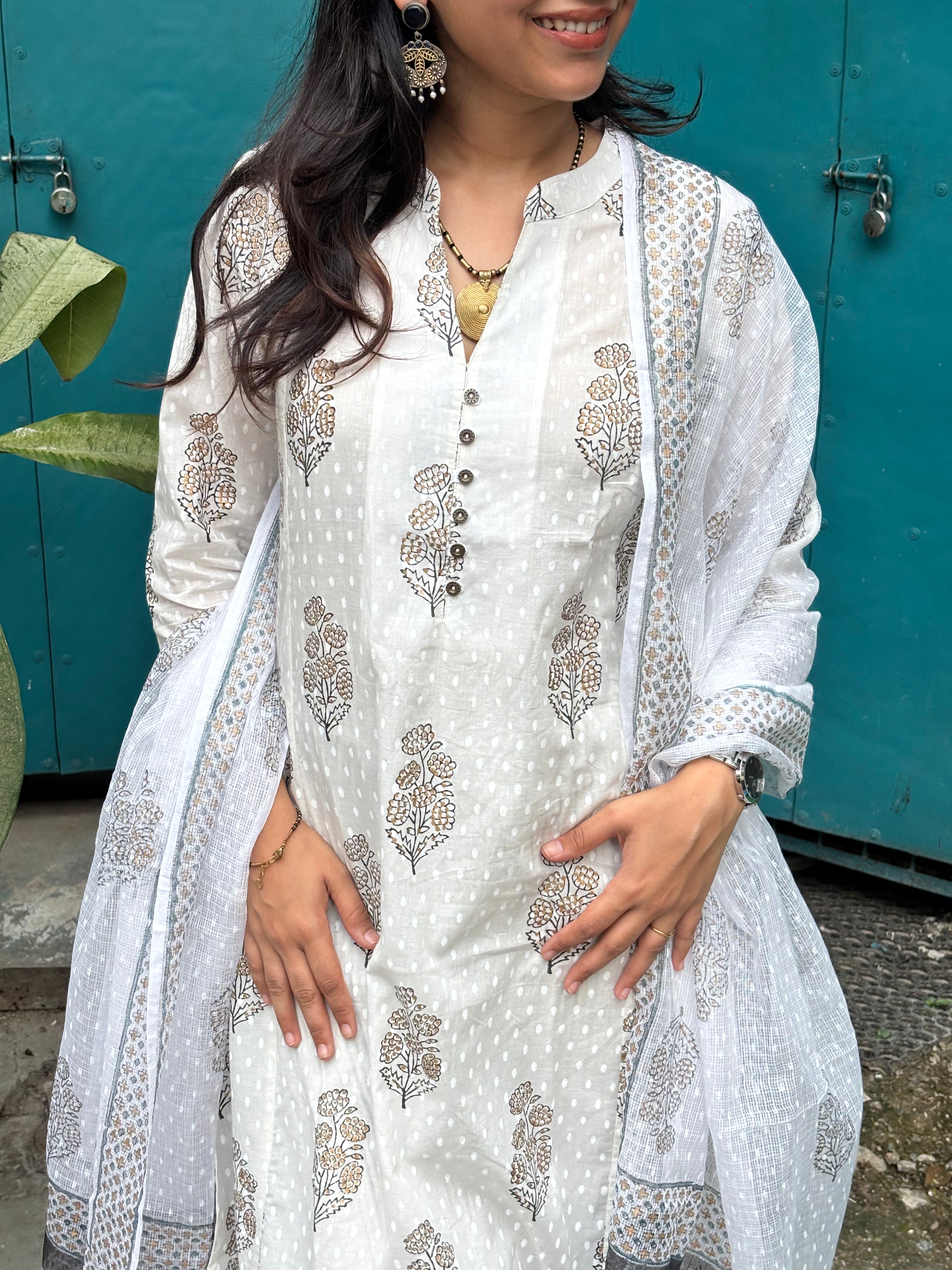 Kaari Hand Block Printed Cotton Kurta Set with Pants