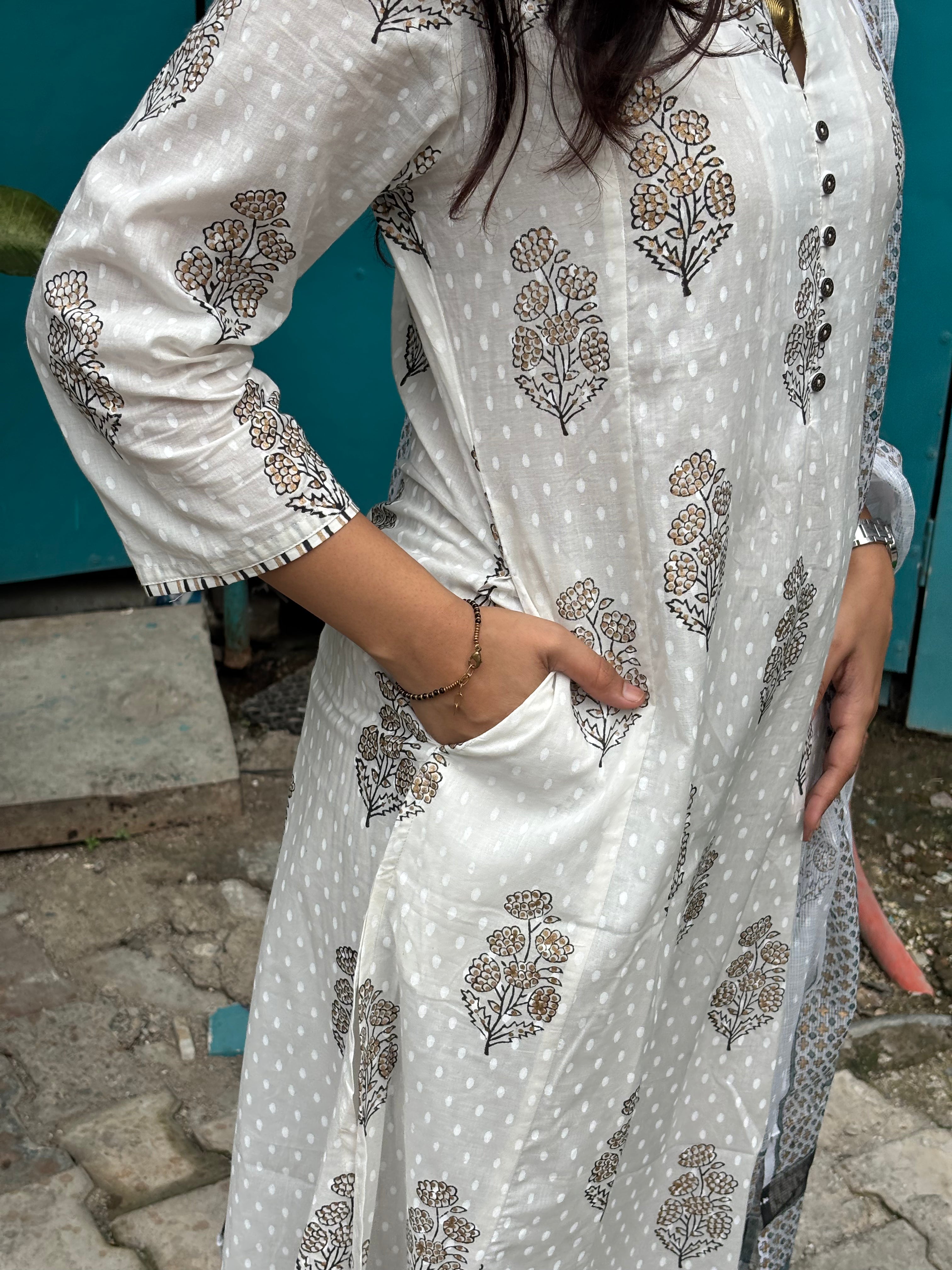 Kaari Hand Block Printed Cotton Kurta Set with Pants