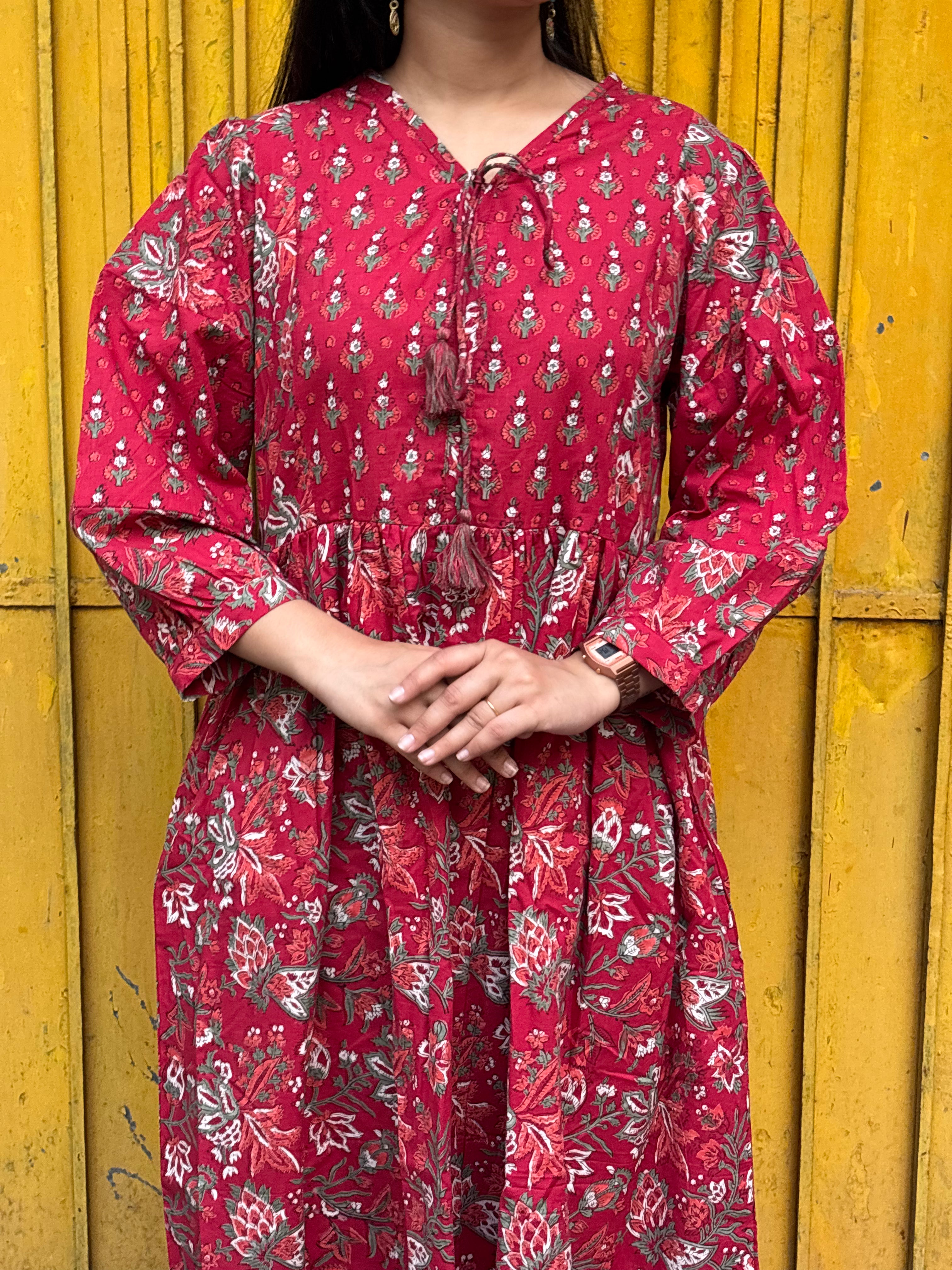 Navira Hand Block Print Cotton A-Line Dress