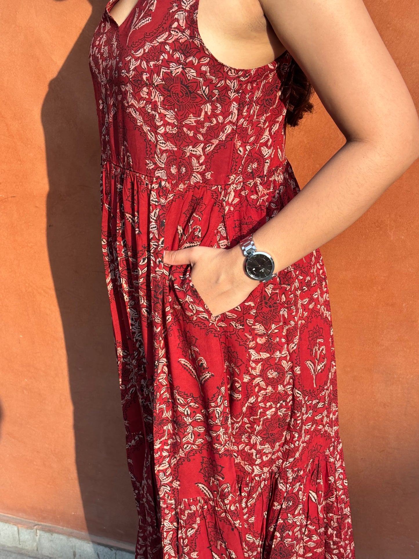 Kalma Kalamkari Cotton Modal Halter Neck Dress