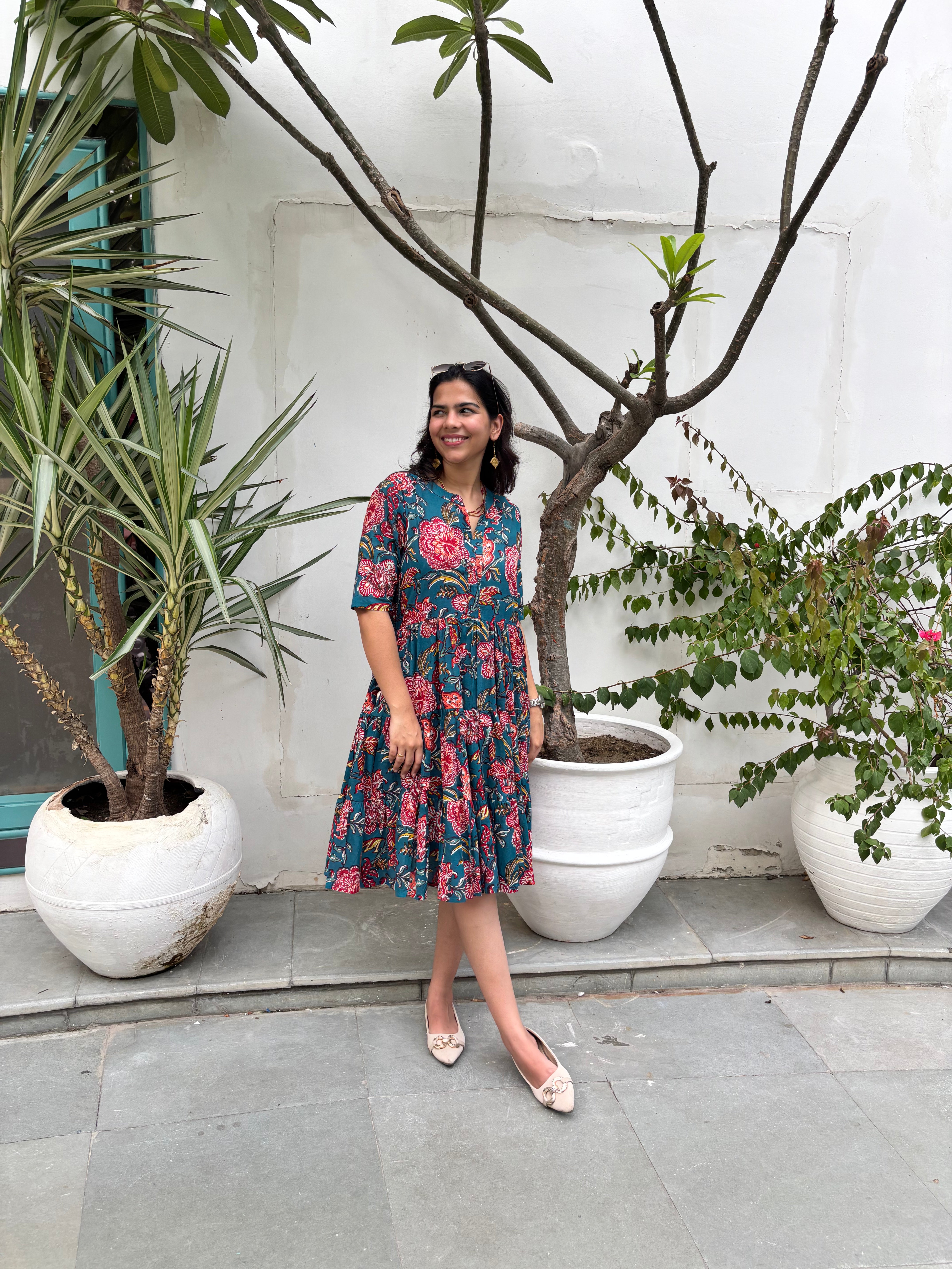 Tula Hand Block Print Cotton Flare Dress