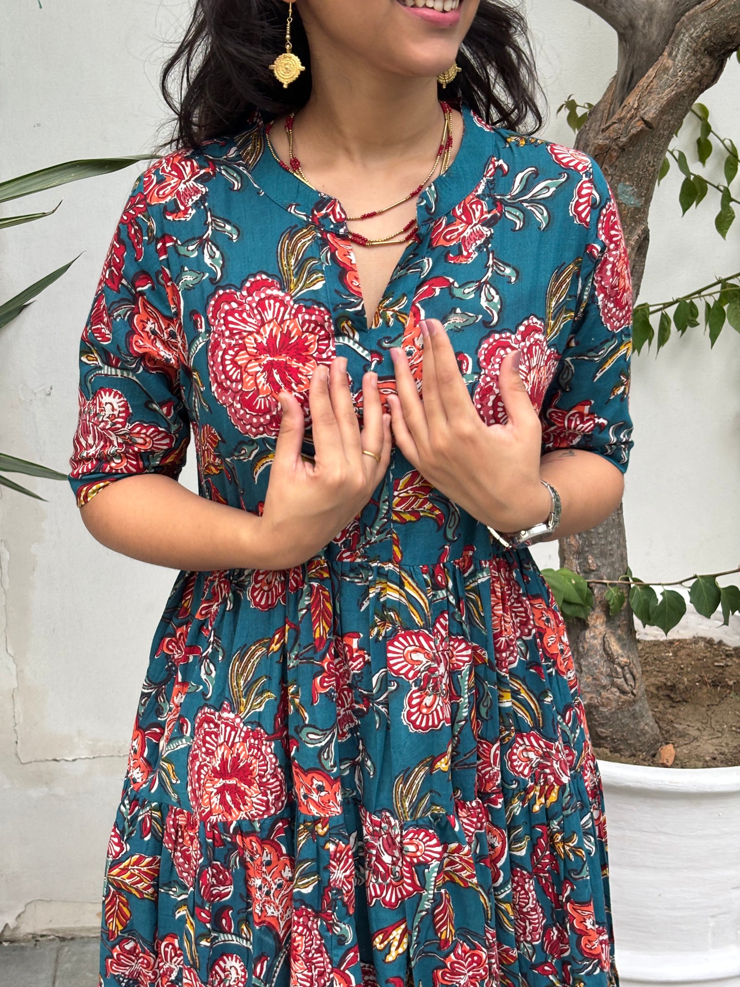 Tula Hand Block Print Cotton Flare Dress