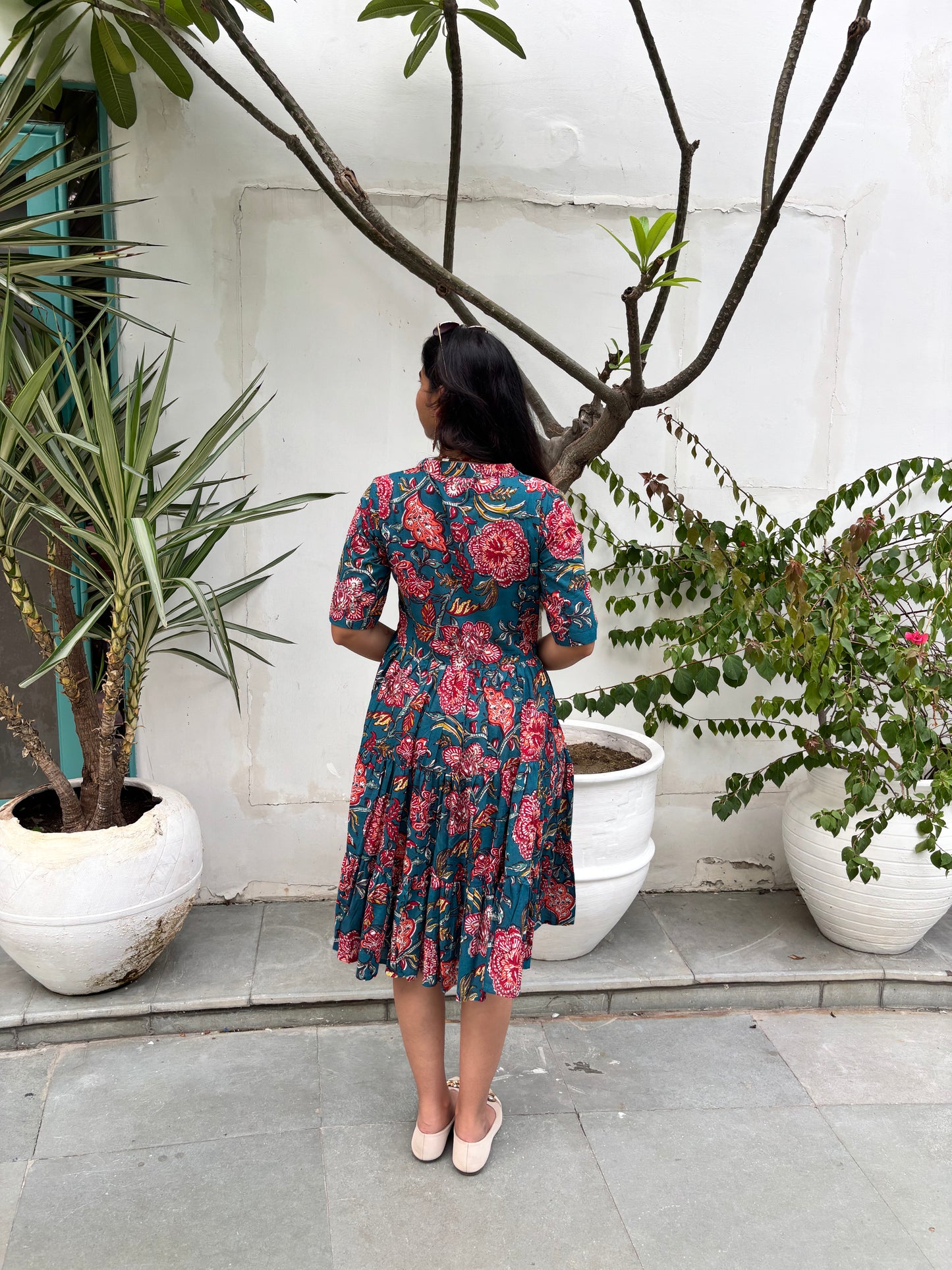 Tula Hand Block Print Cotton Flare Dress