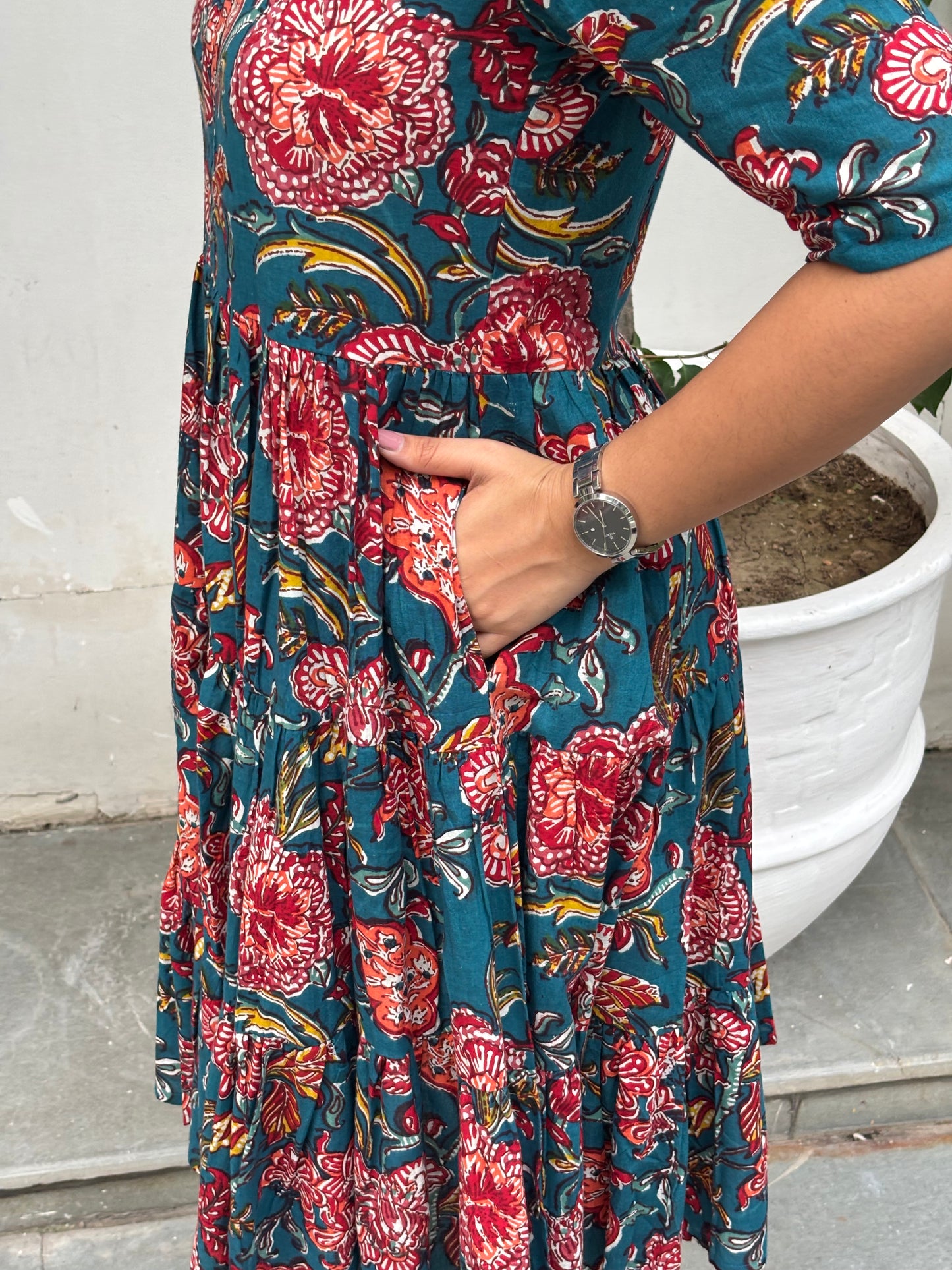 Tula Hand Block Print Cotton Flare Dress