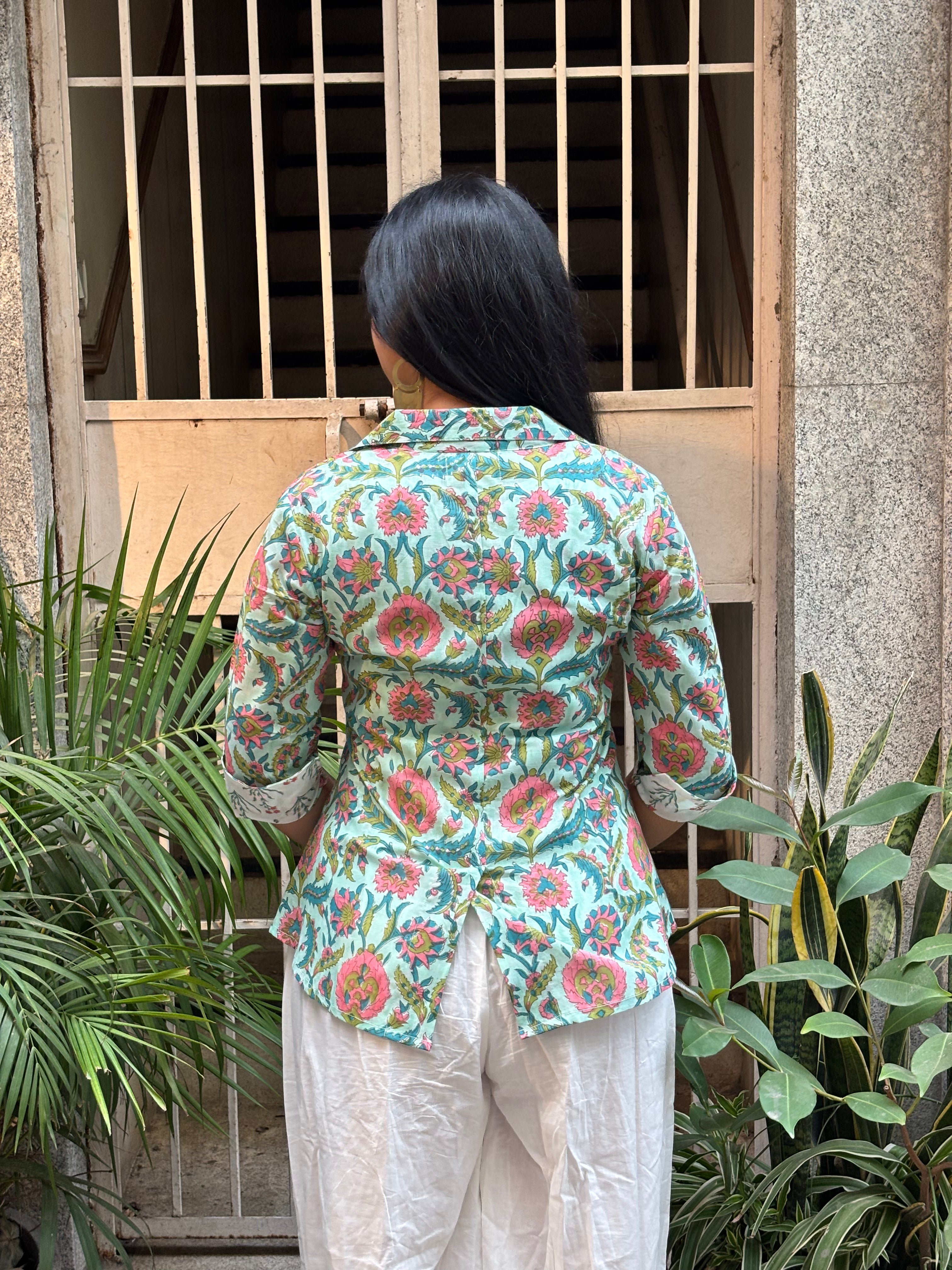 Prita Hand Block Print Cotton Double Layer Top