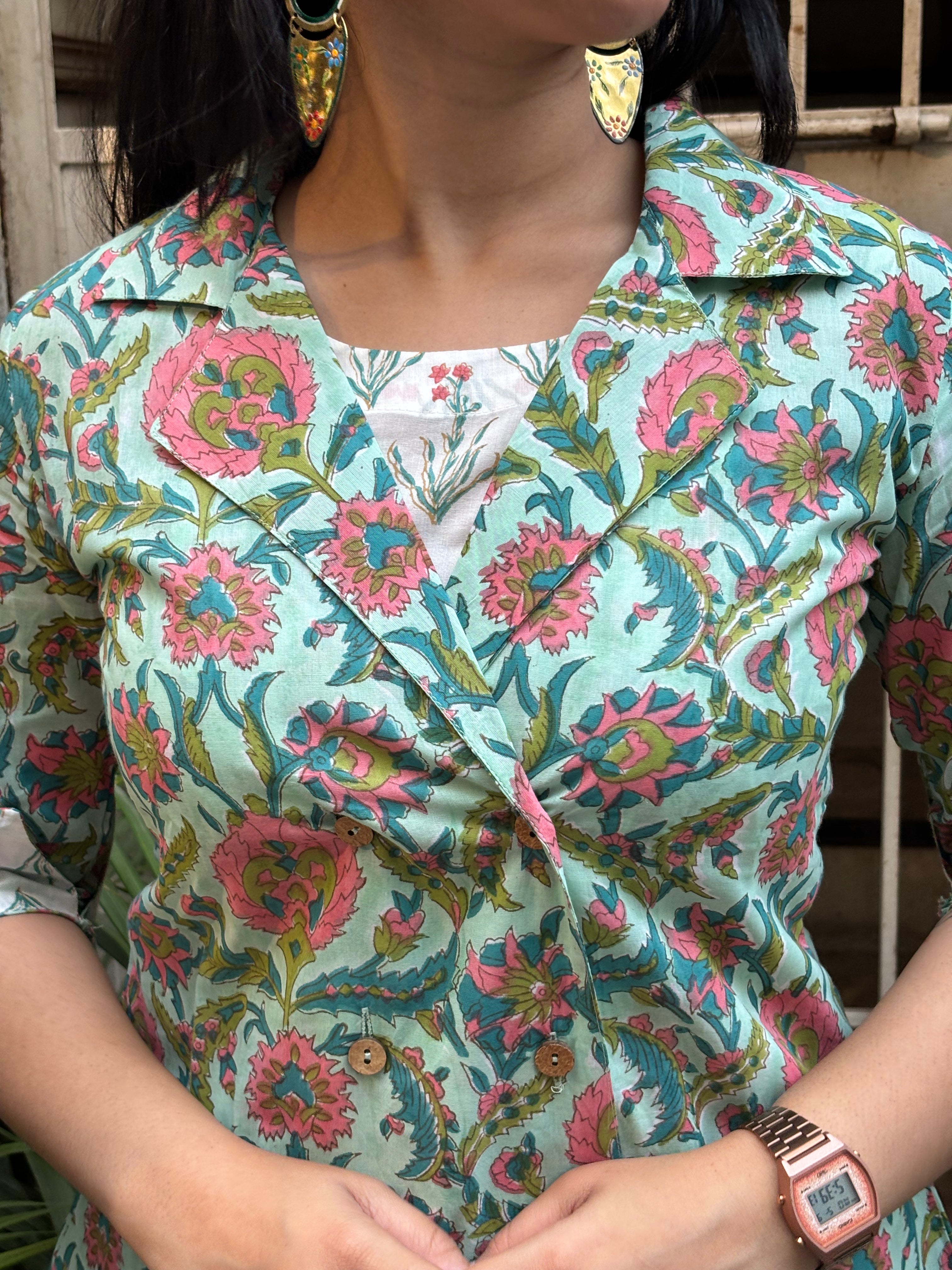 Prita Hand Block Print Cotton Double Layer Top
