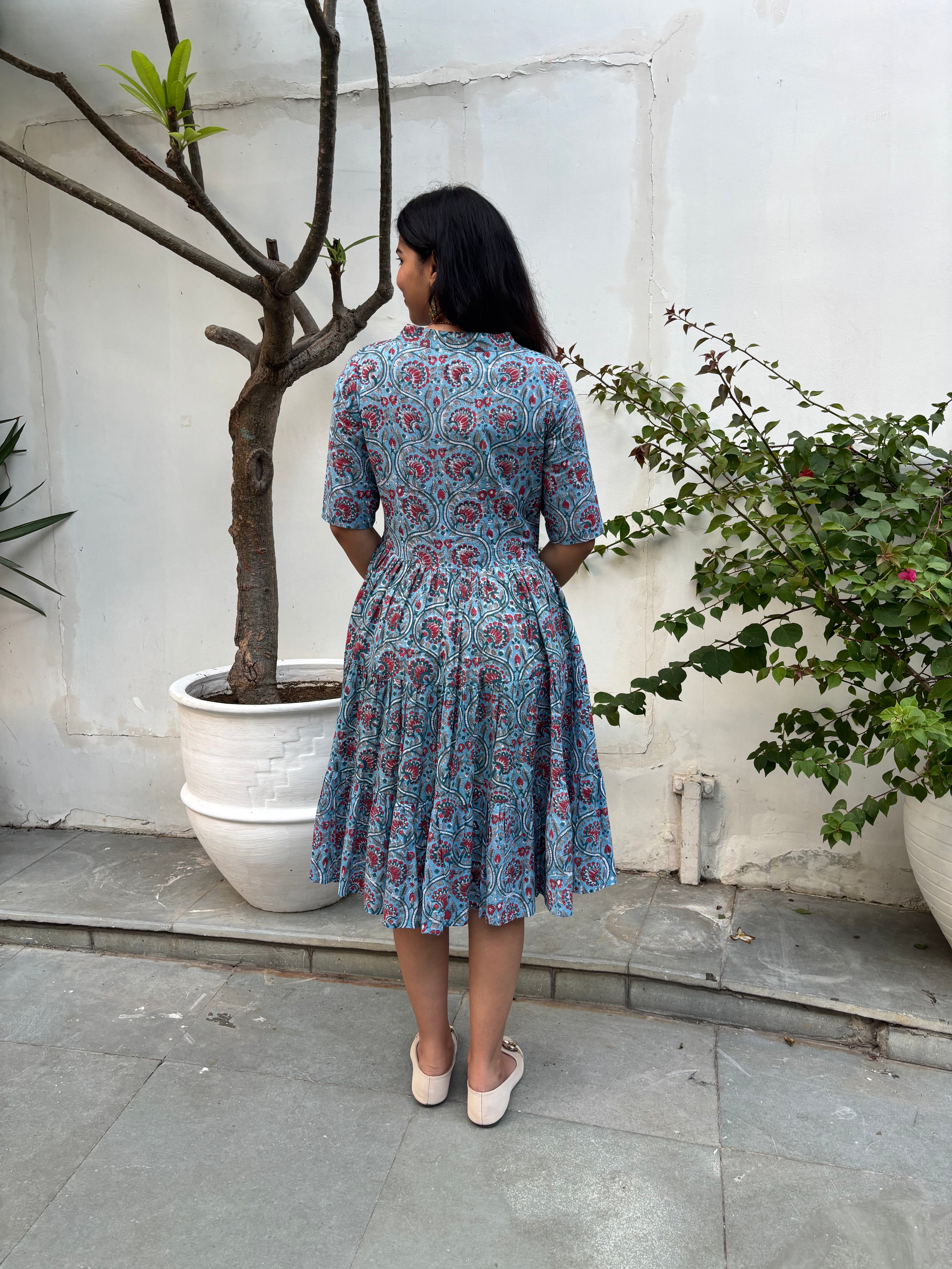 Taraash Hand Block Print Cotton Flare Dress