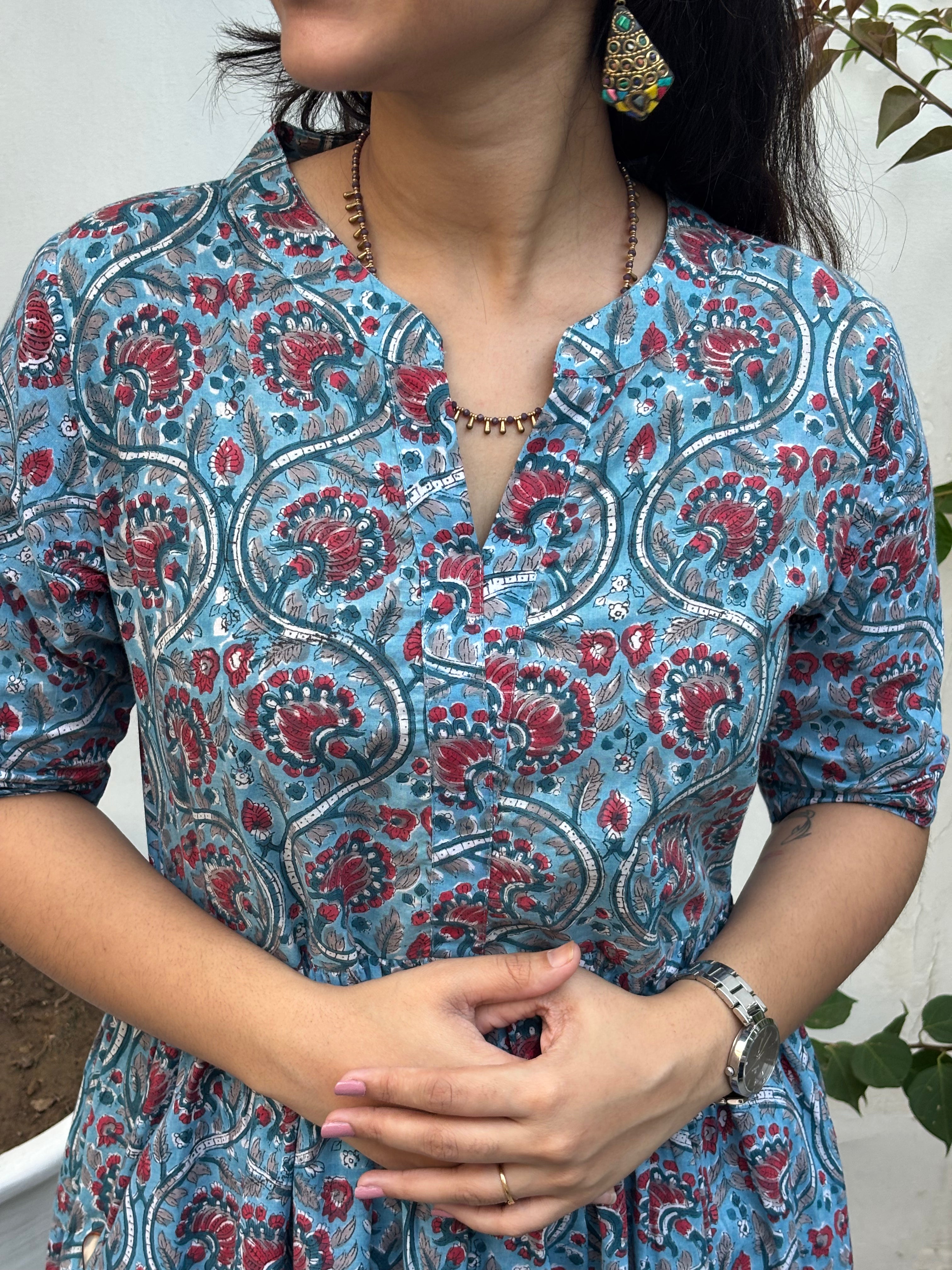 Taraash Hand Block Print Cotton Flare Dress