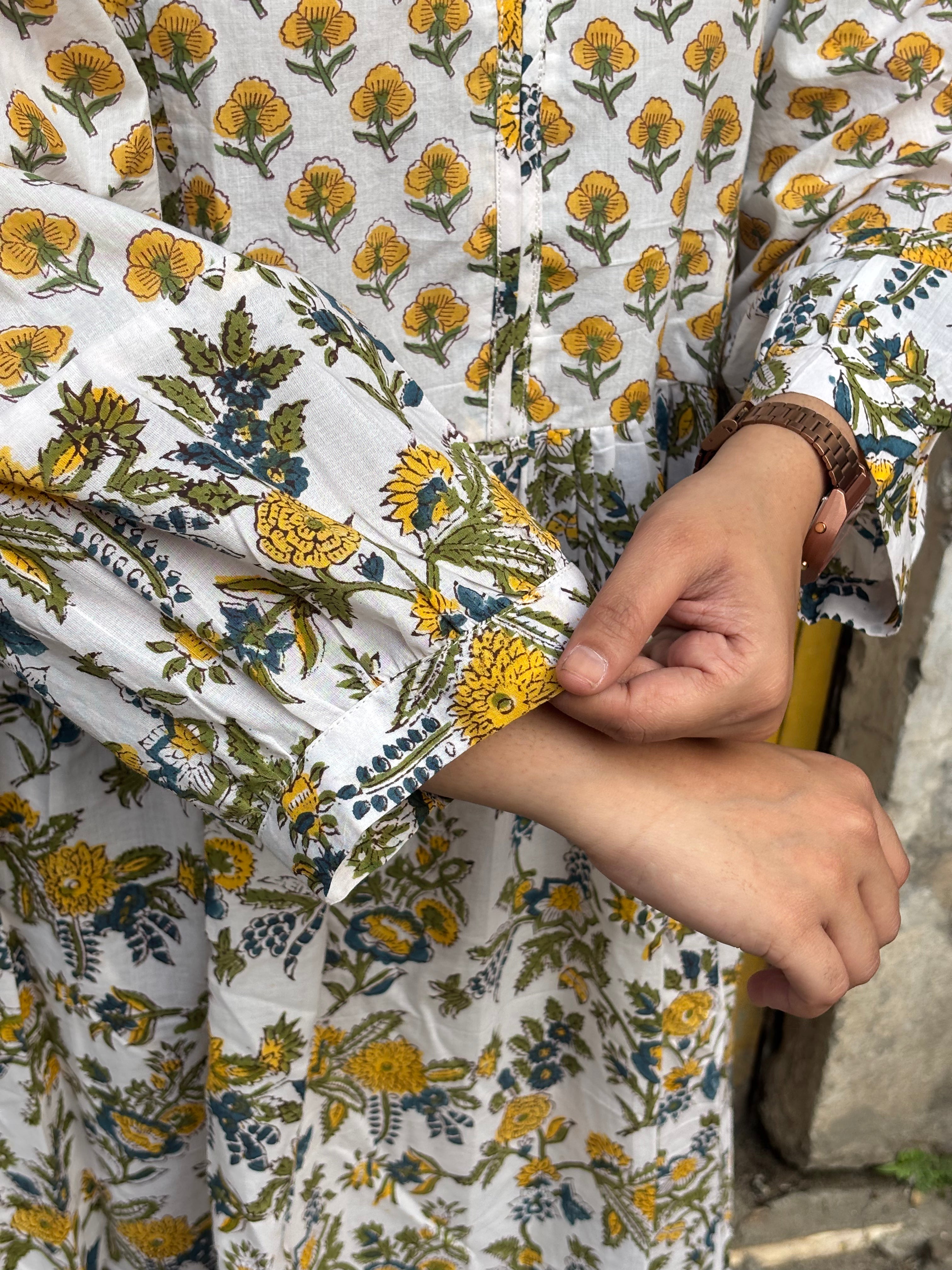 Iyana Hand Block Print Cotton A-Line Dress