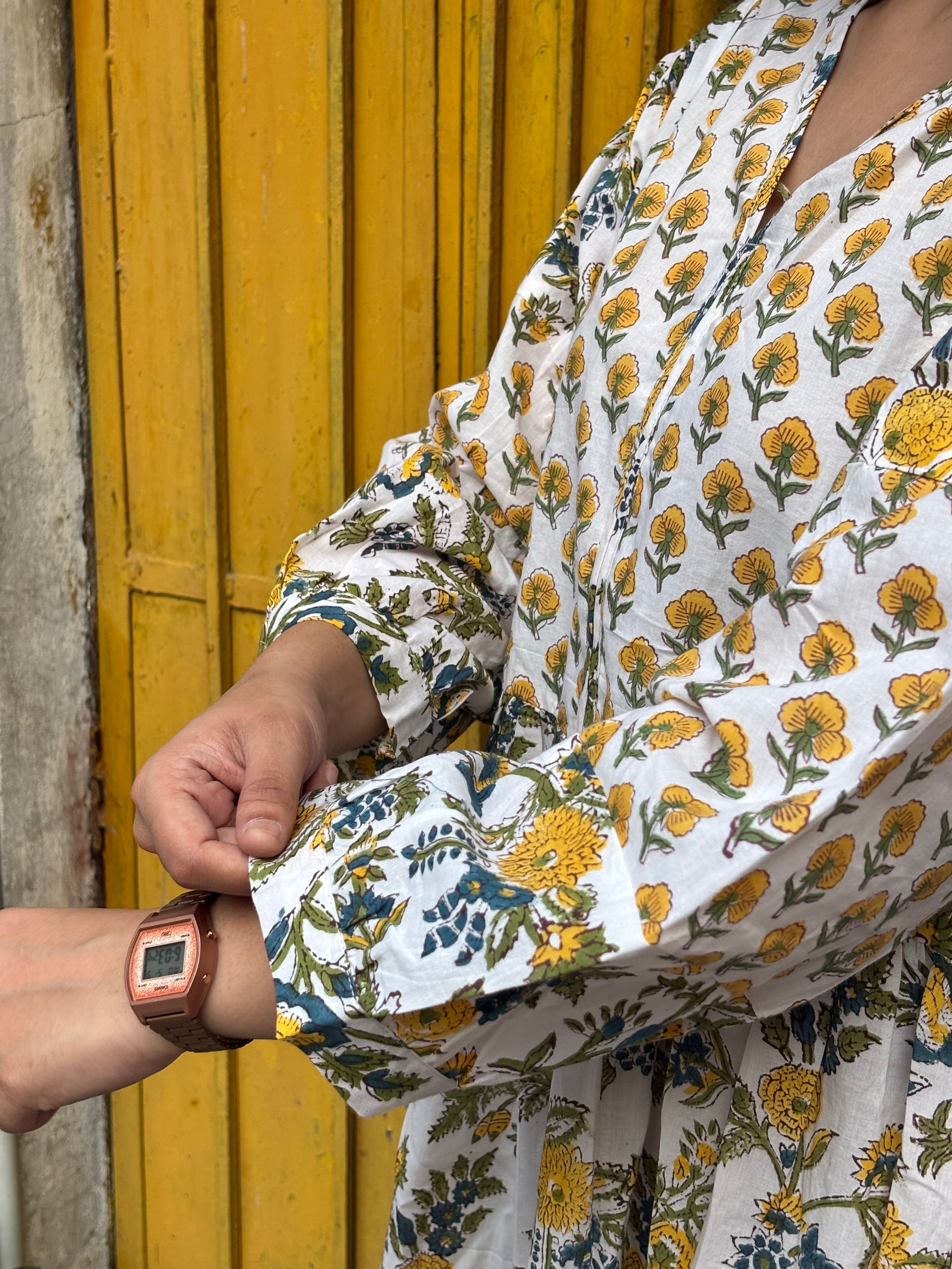 Iyana Hand Block Print Cotton A-Line Dress