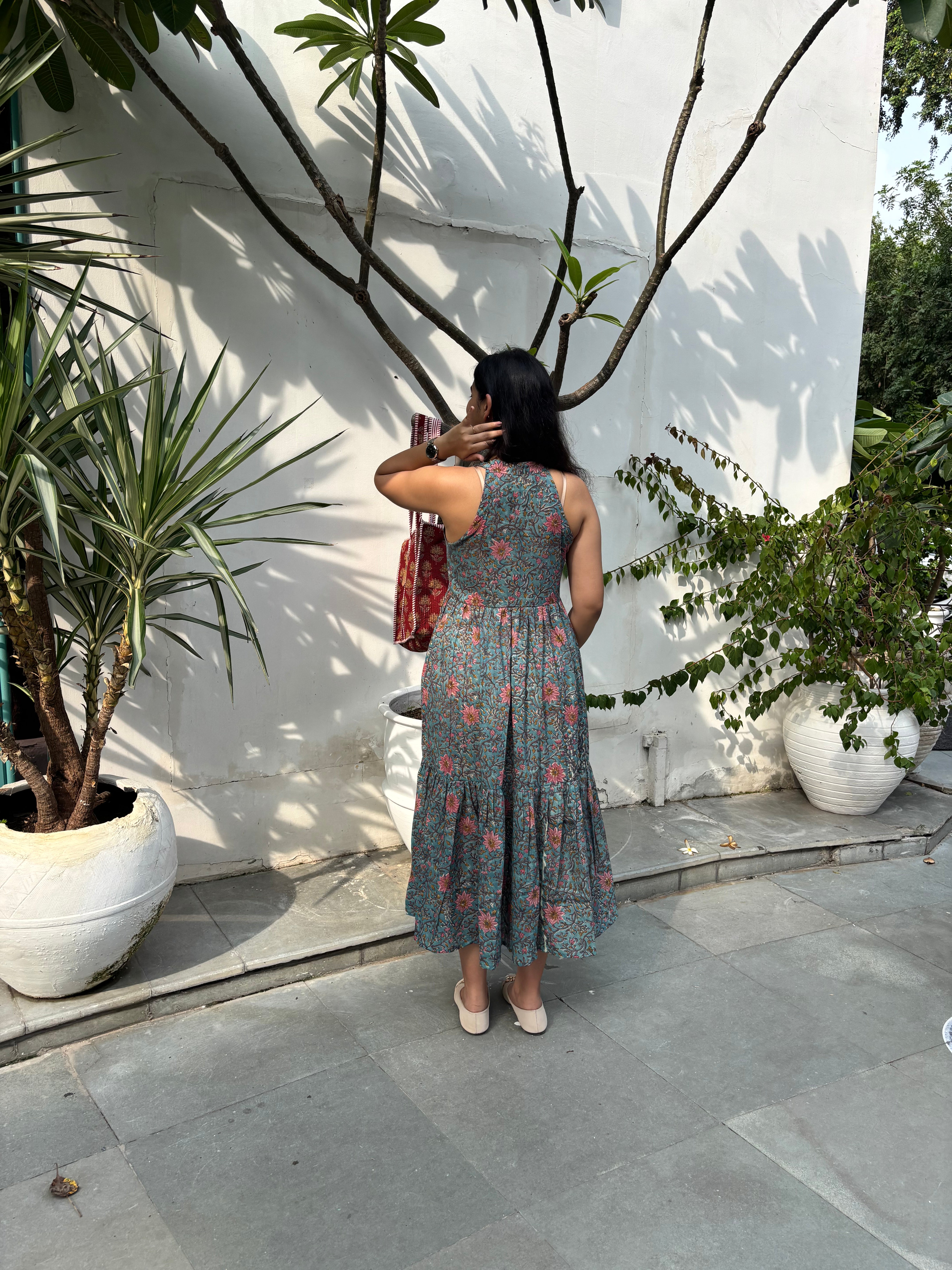 Trusha Hand Block Printed Cotton Halter Neck Dress