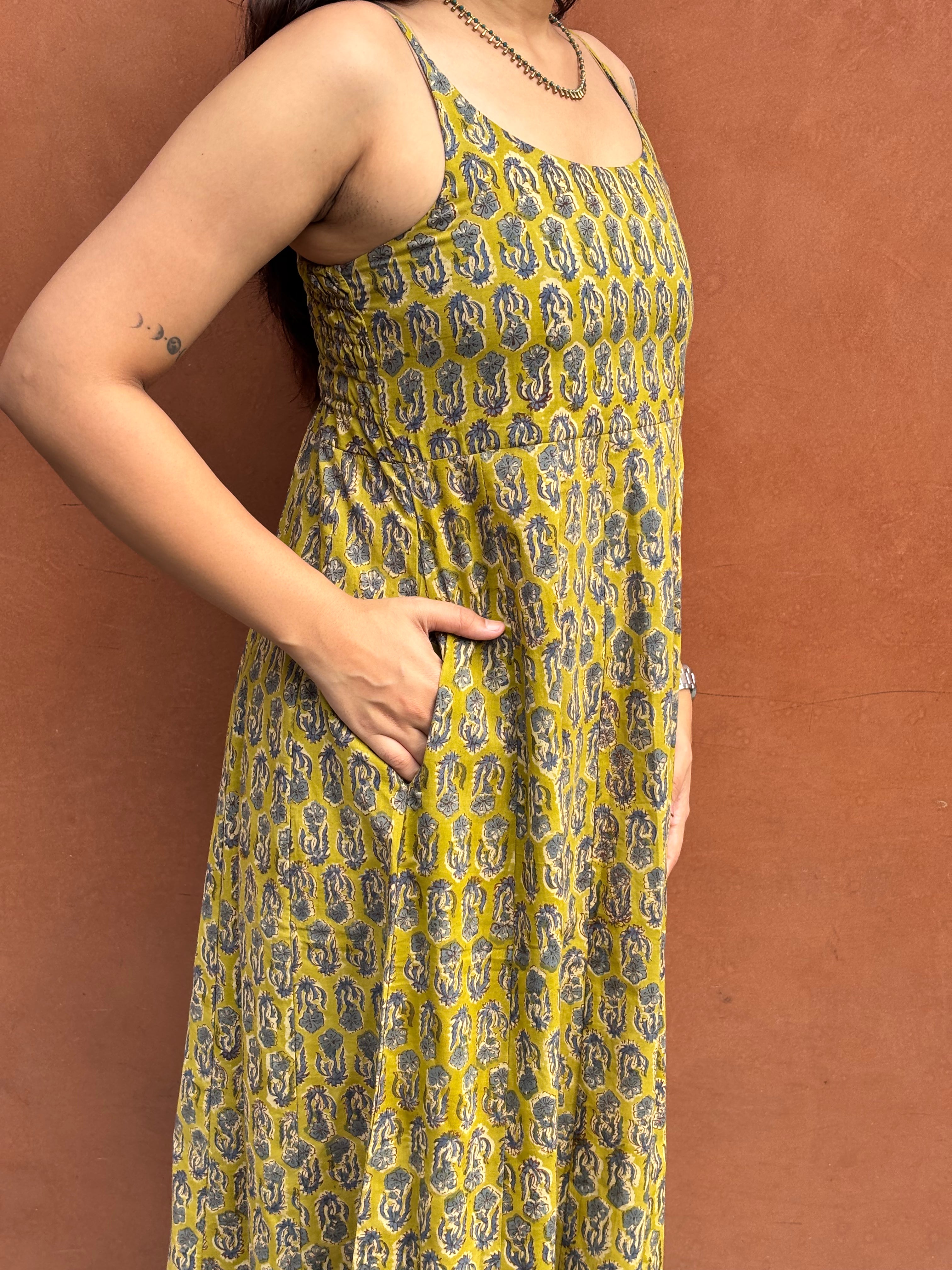 Naimat Hand Block Printed Cotton Spaghetti Dress