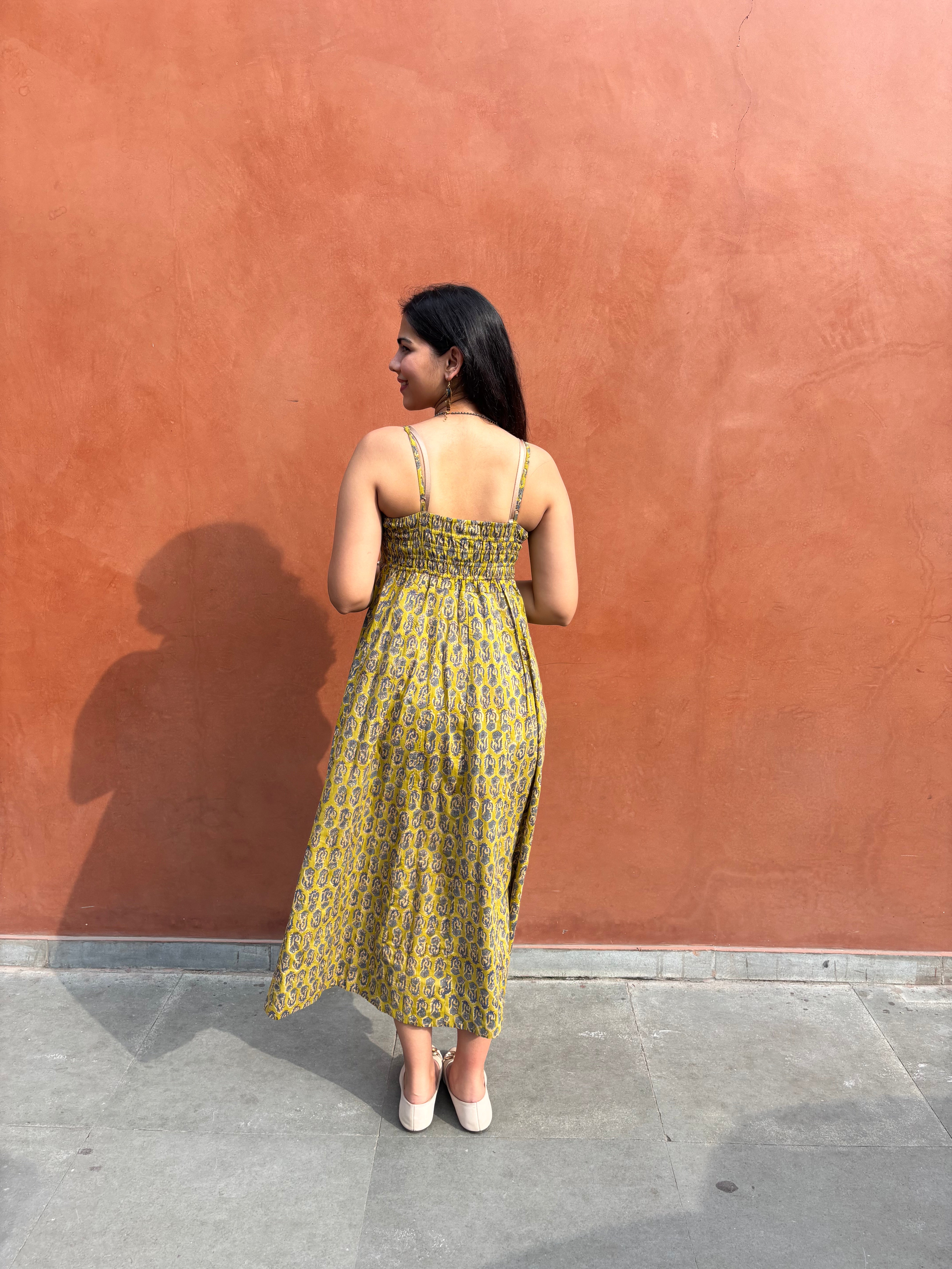 Naimat Hand Block Printed Cotton Spaghetti Dress