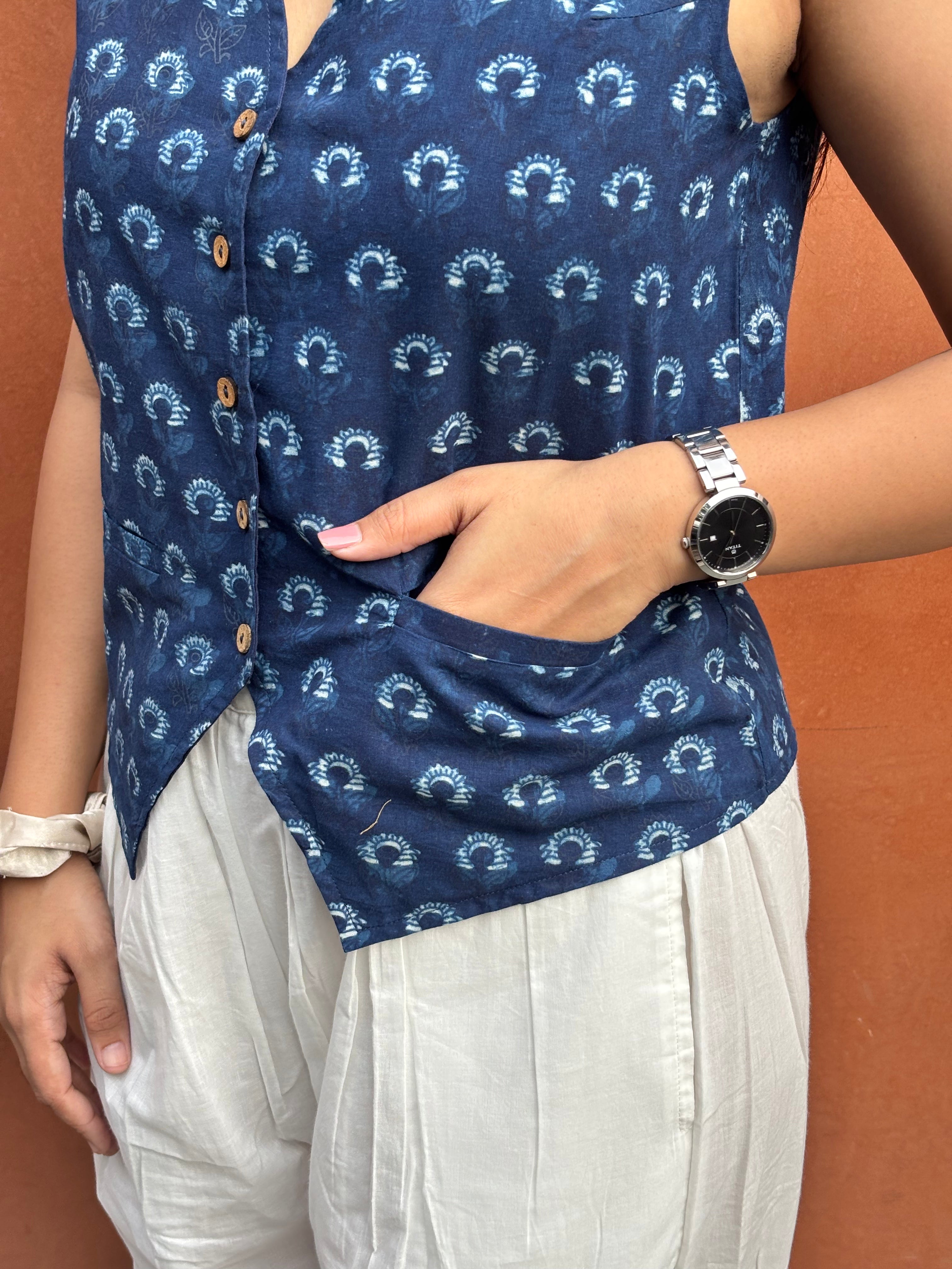 Tarang Indigo Hand Block Print Cotton Koti