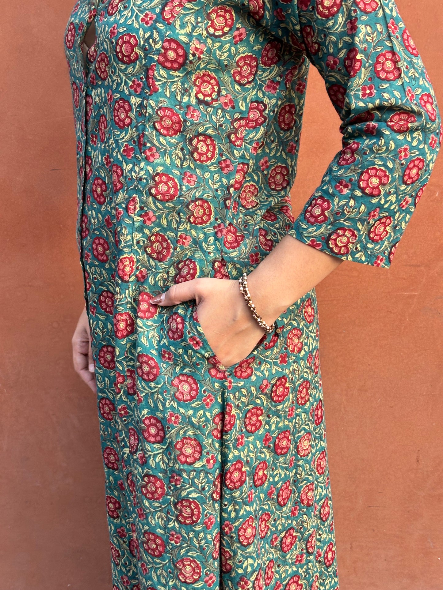 Rosalia Hand Block Print Cotton Collar A-Line Dress