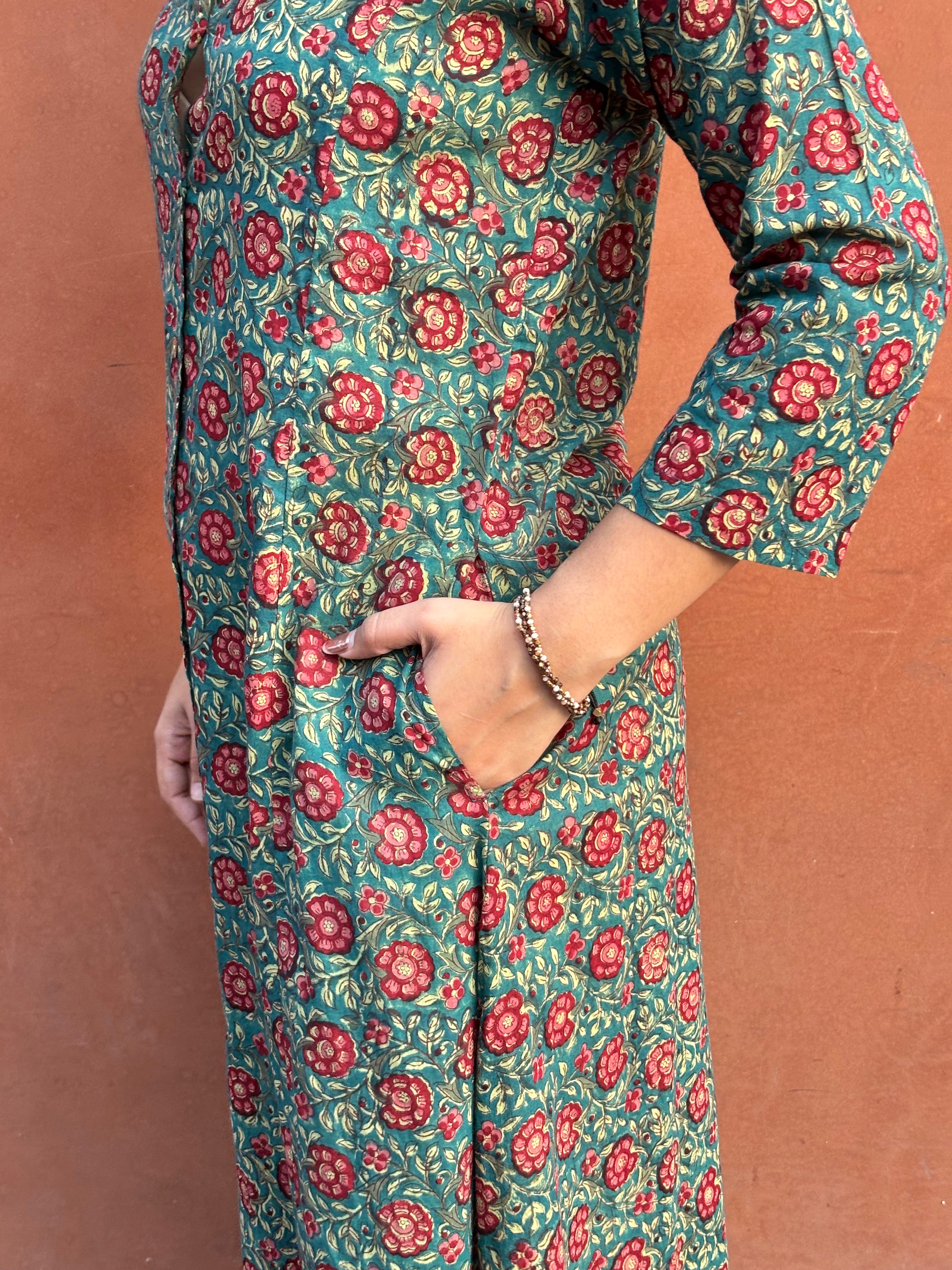 Rosalia Hand Block Print Cotton Collar A-Line Dress