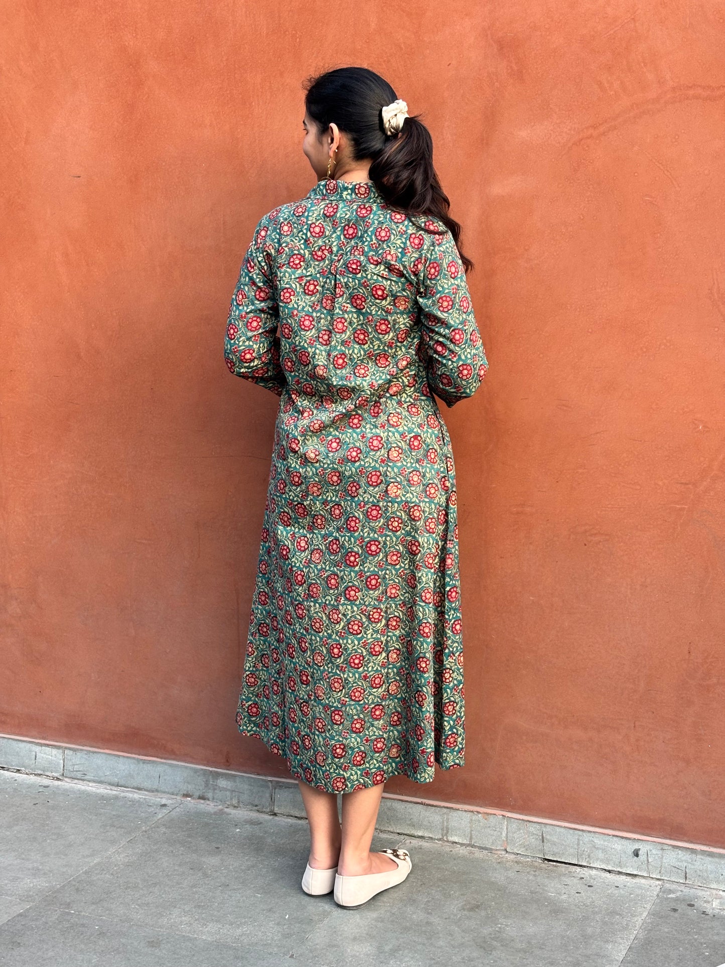 Rosalia Hand Block Print Cotton Collar A-Line Dress