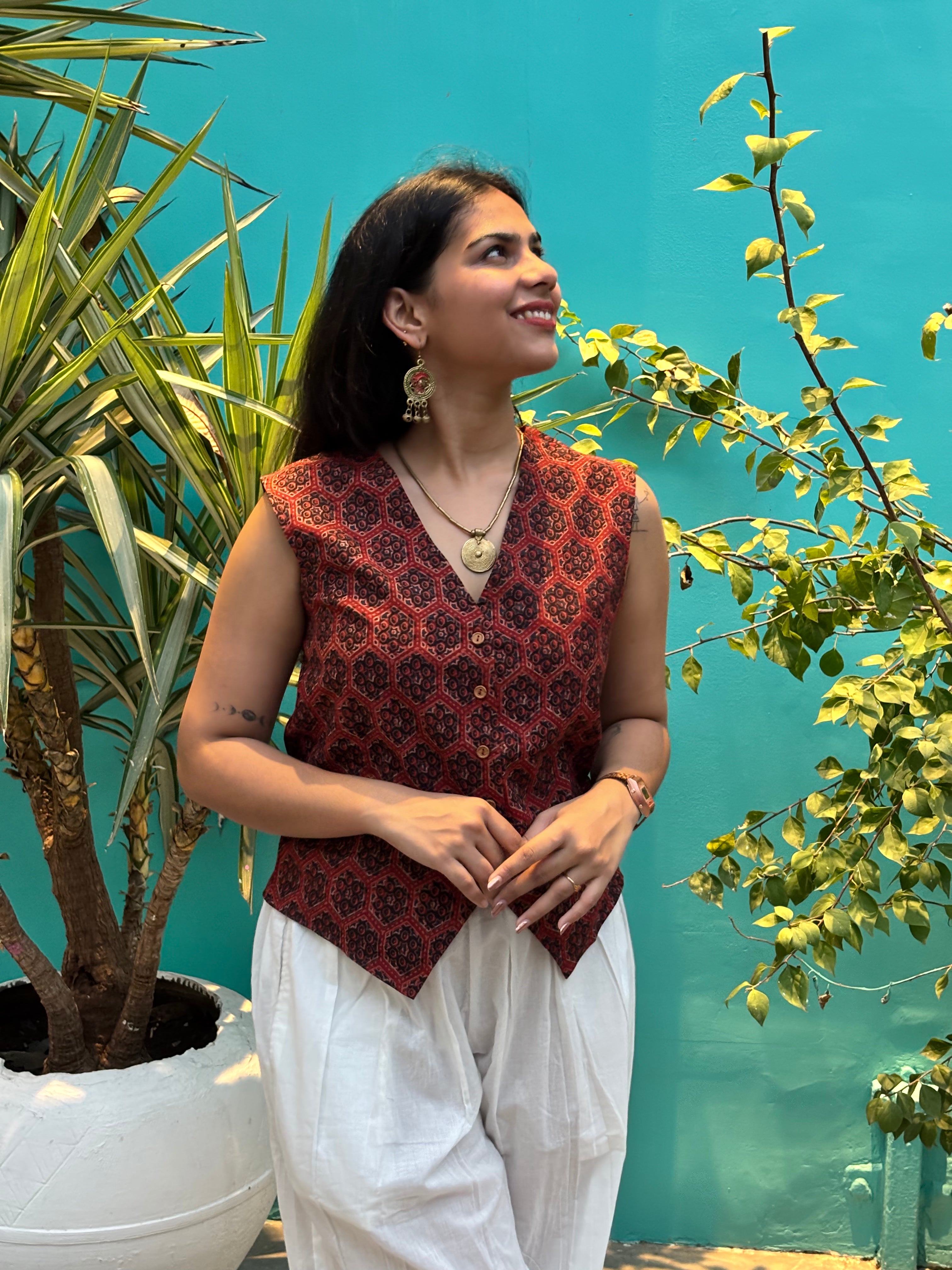 Aiza Ajrakh Hand Block Print Cotton Koti