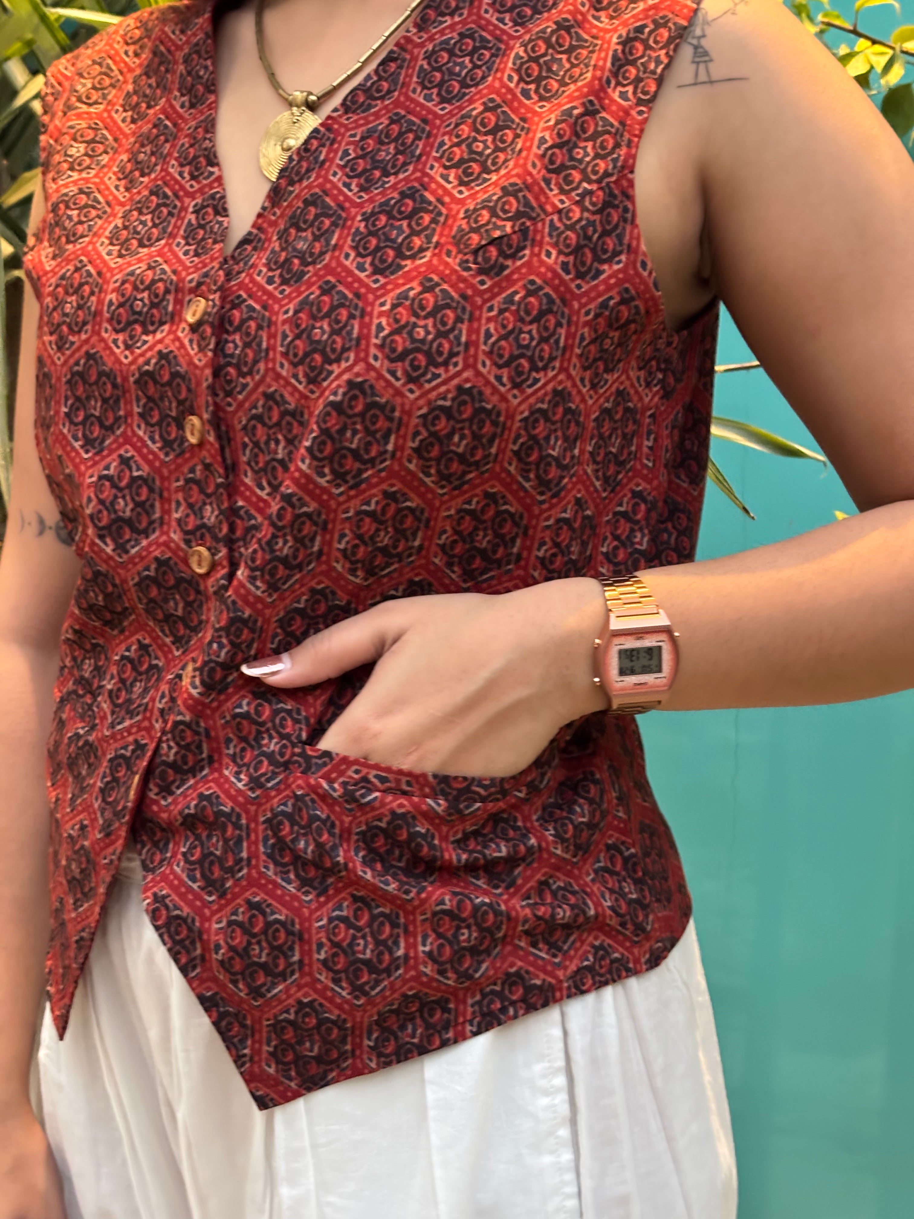 Aiza Ajrakh Hand Block Print Cotton Koti