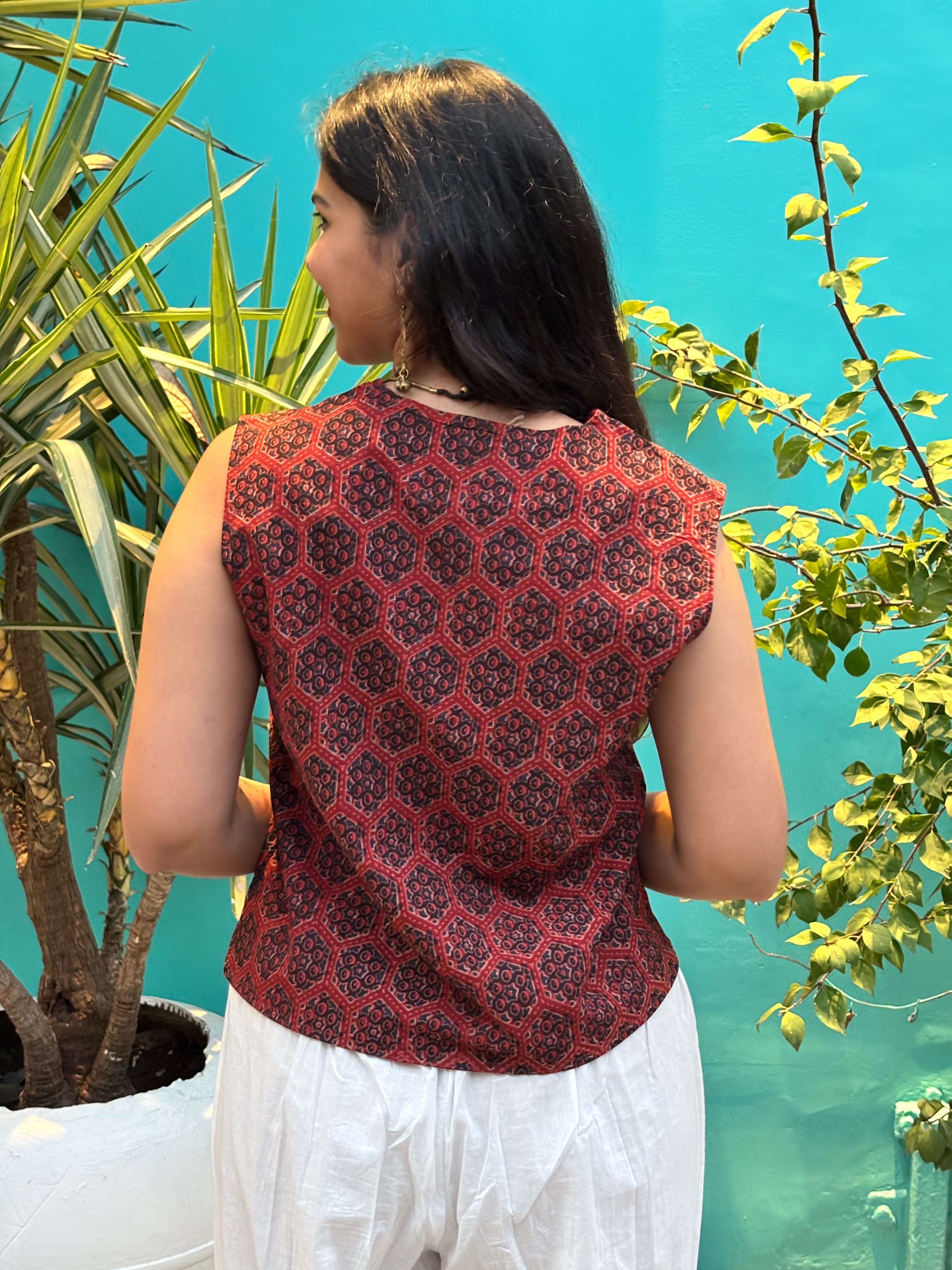 Aiza Ajrakh Hand Block Print Cotton Koti