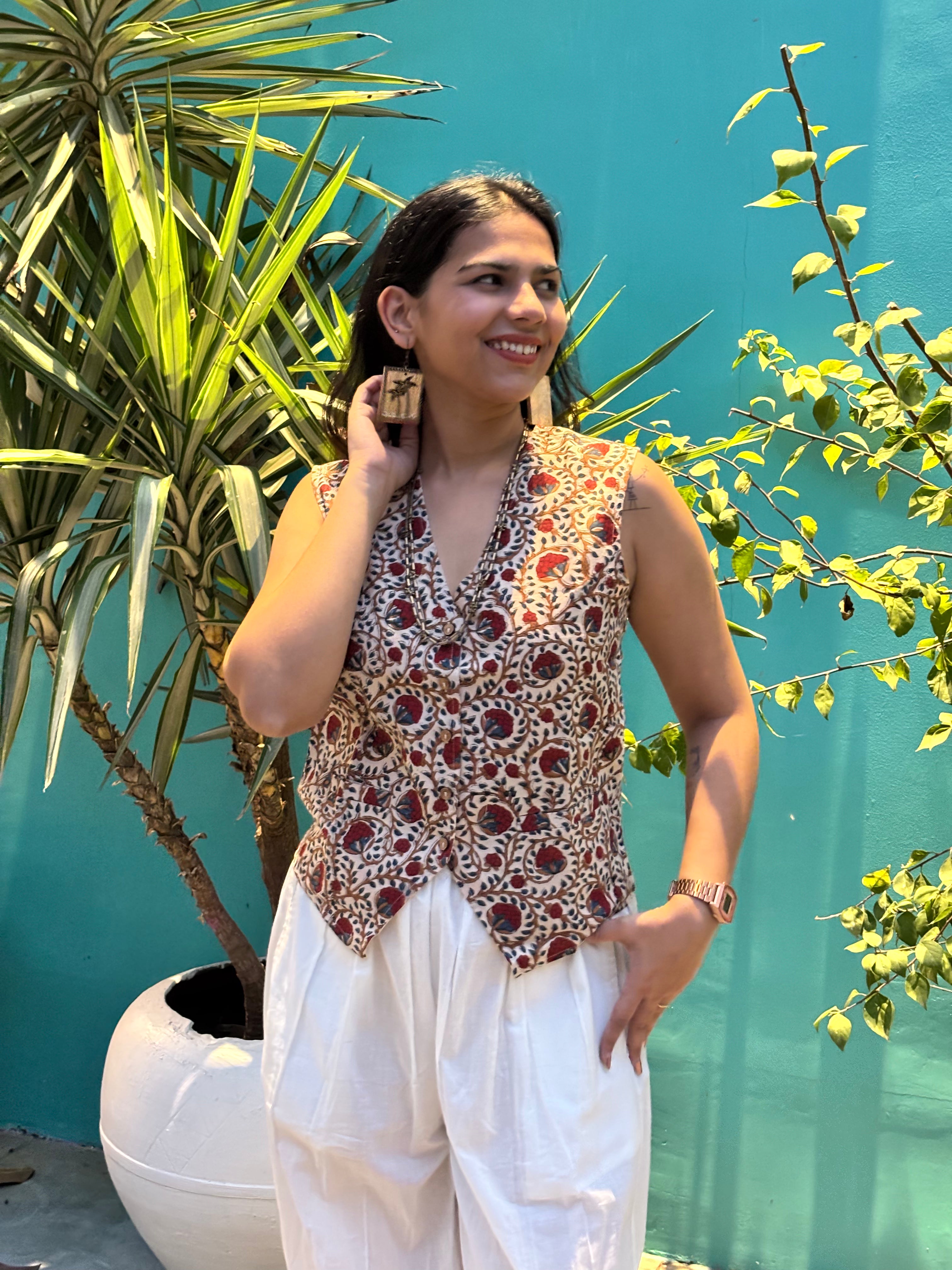 Ayaat Hand Block Print Cotton Jacquard Koti