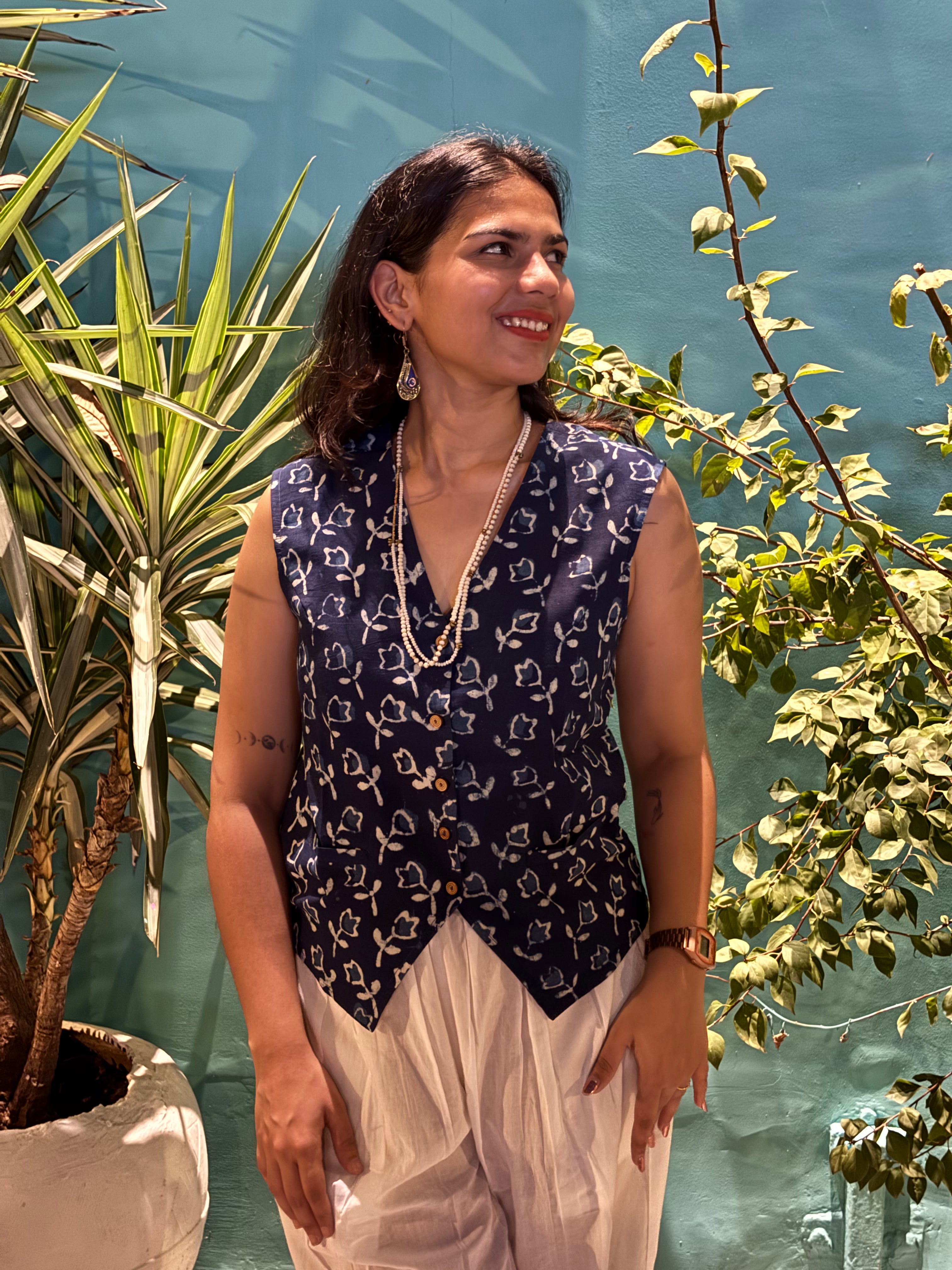 Shriya Indigo Hand Block Print Cotton Koti