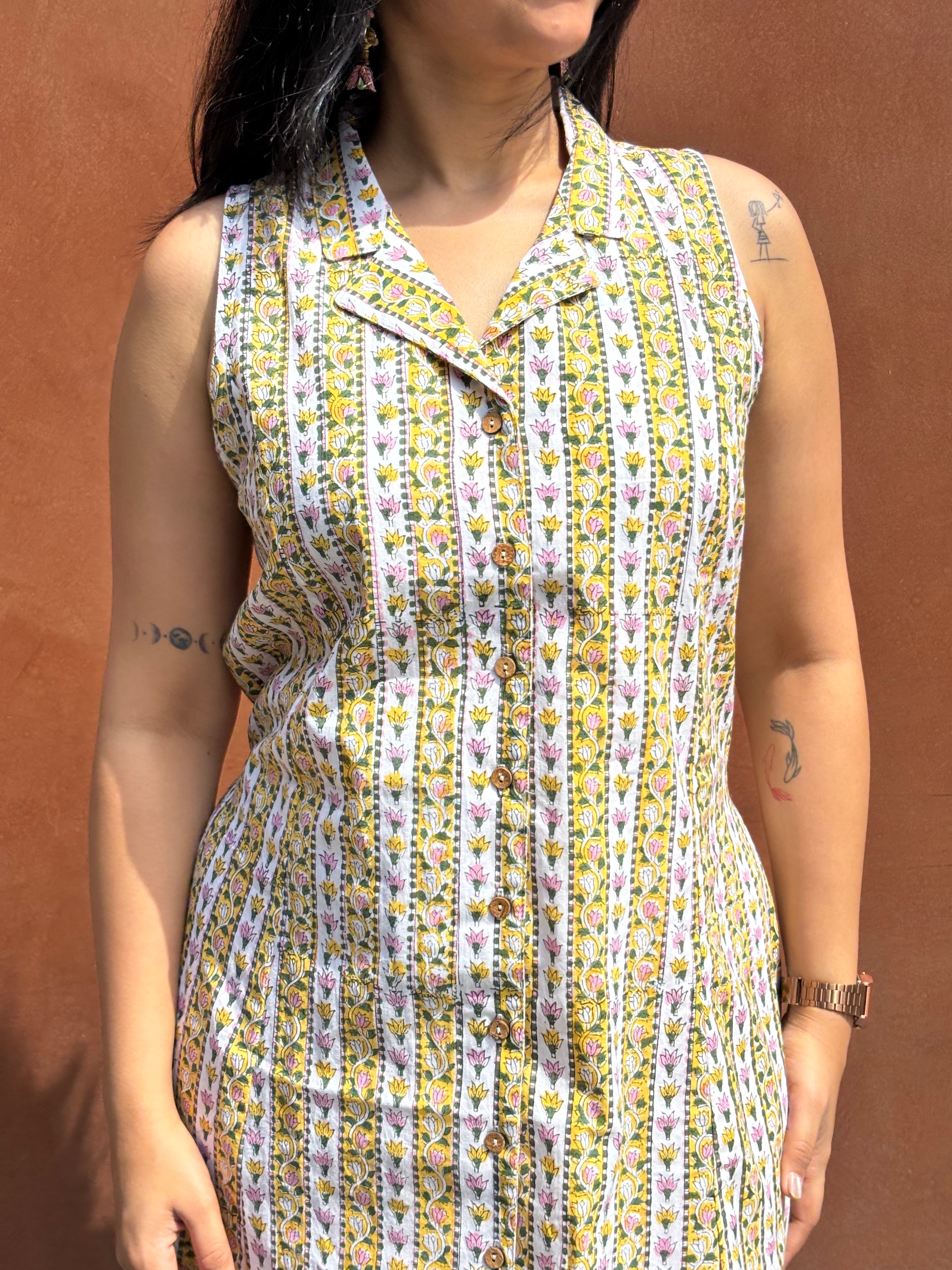 Laila Hand Block Cotton Print A-Line Dress