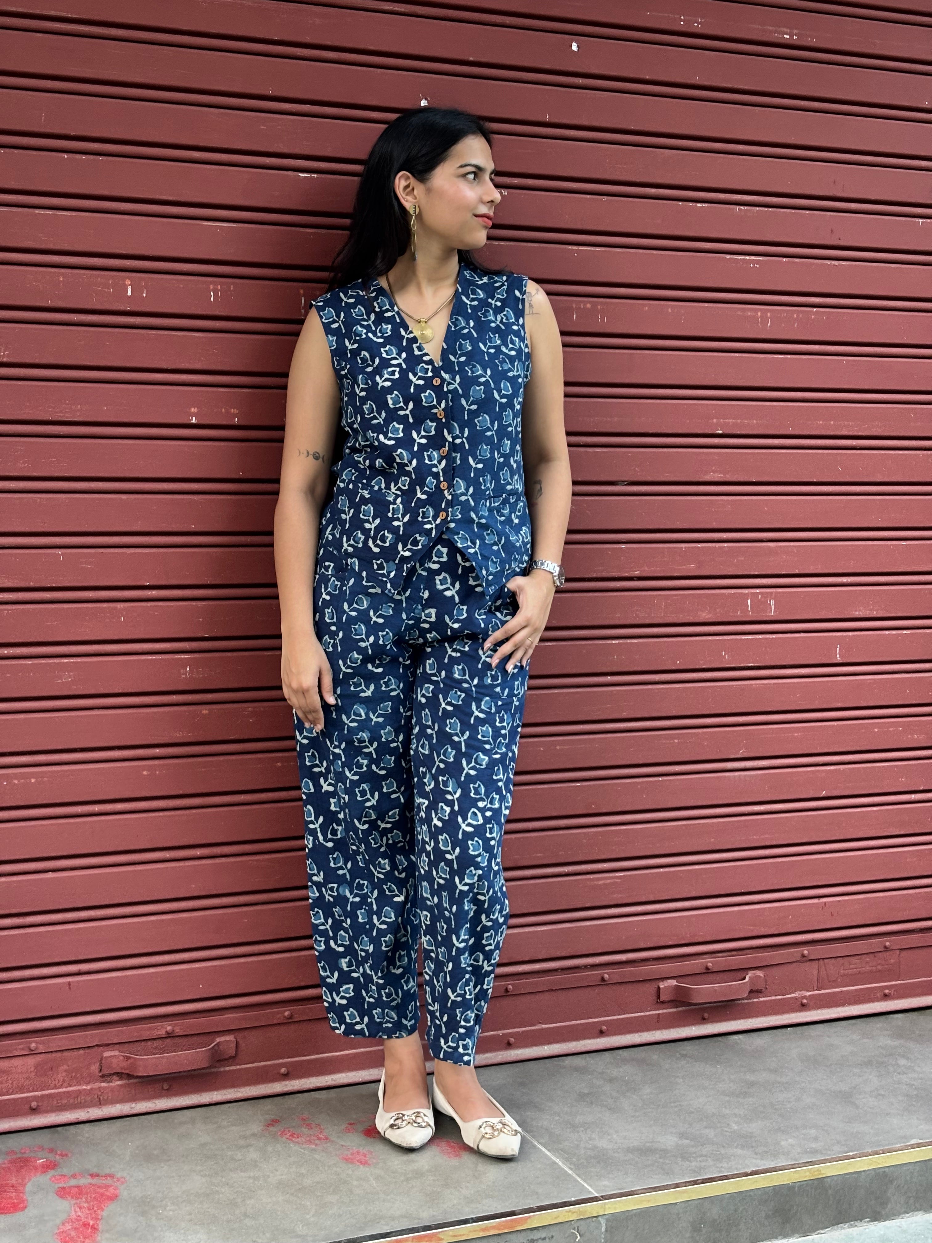 Iyana Indigo Hand Block Print Cotton Co-ord Set