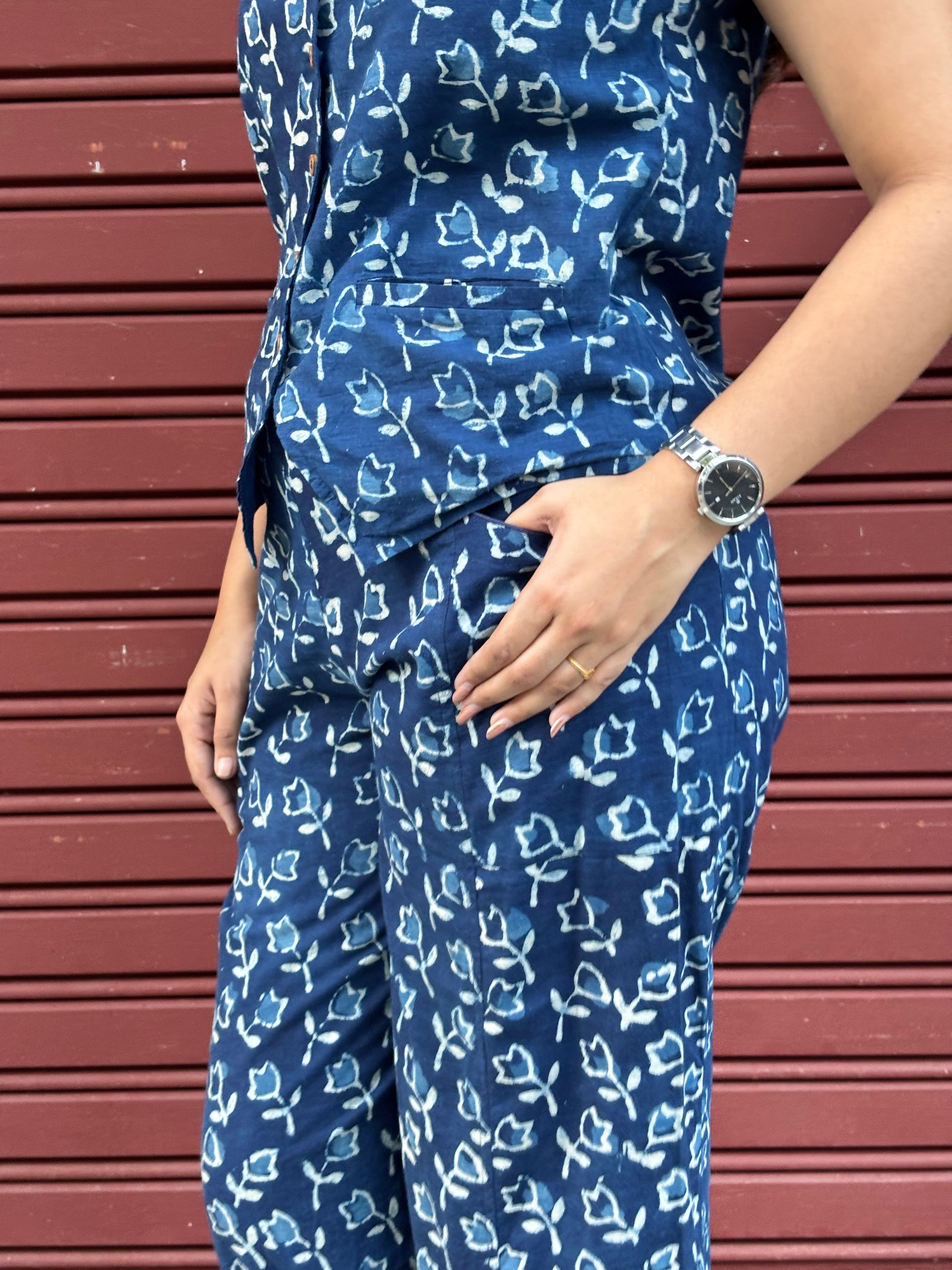 Iyana Indigo Hand Block Print Cotton Co-ord Set