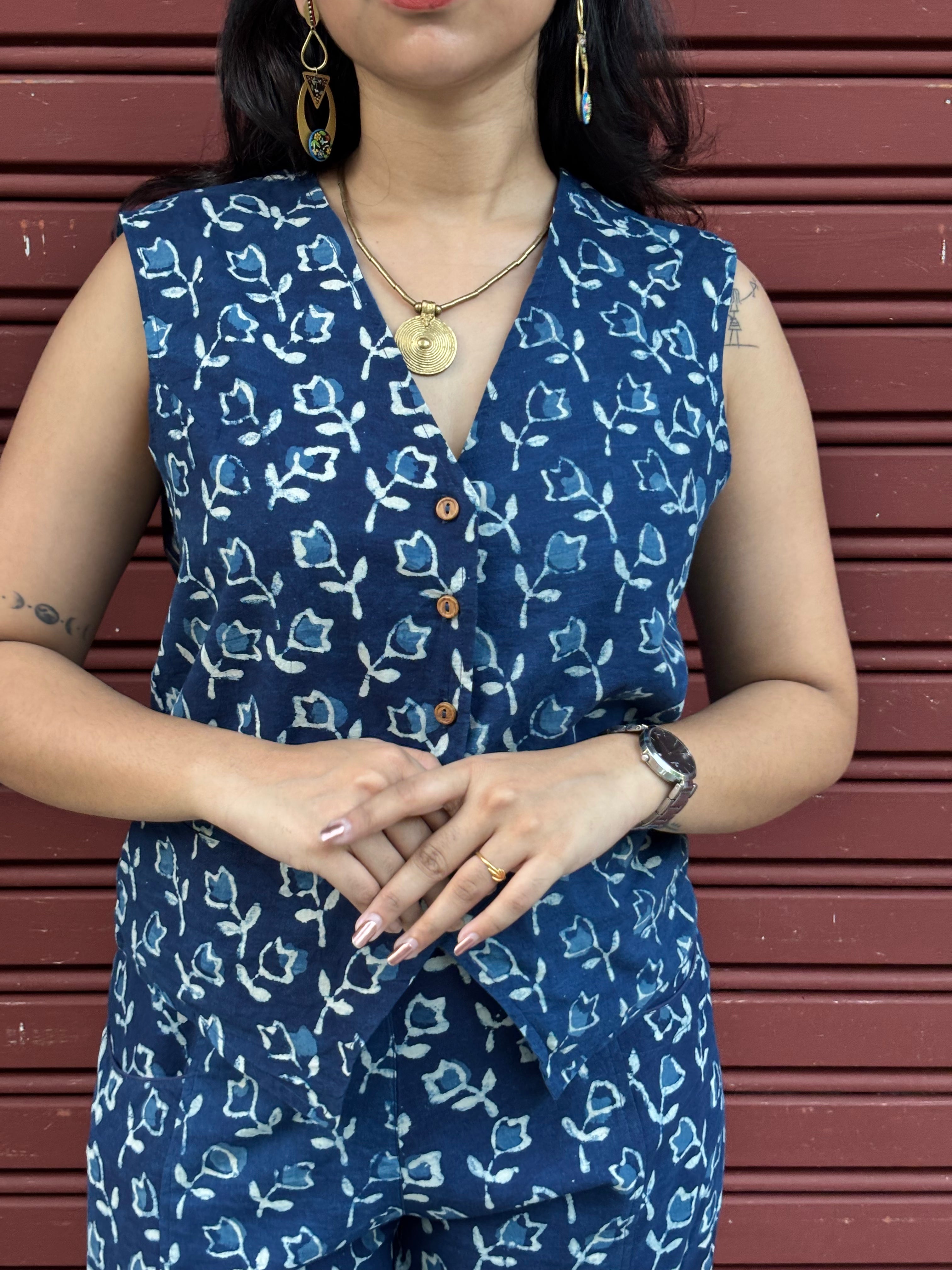 Iyana Indigo Hand Block Print Cotton Co-ord Set