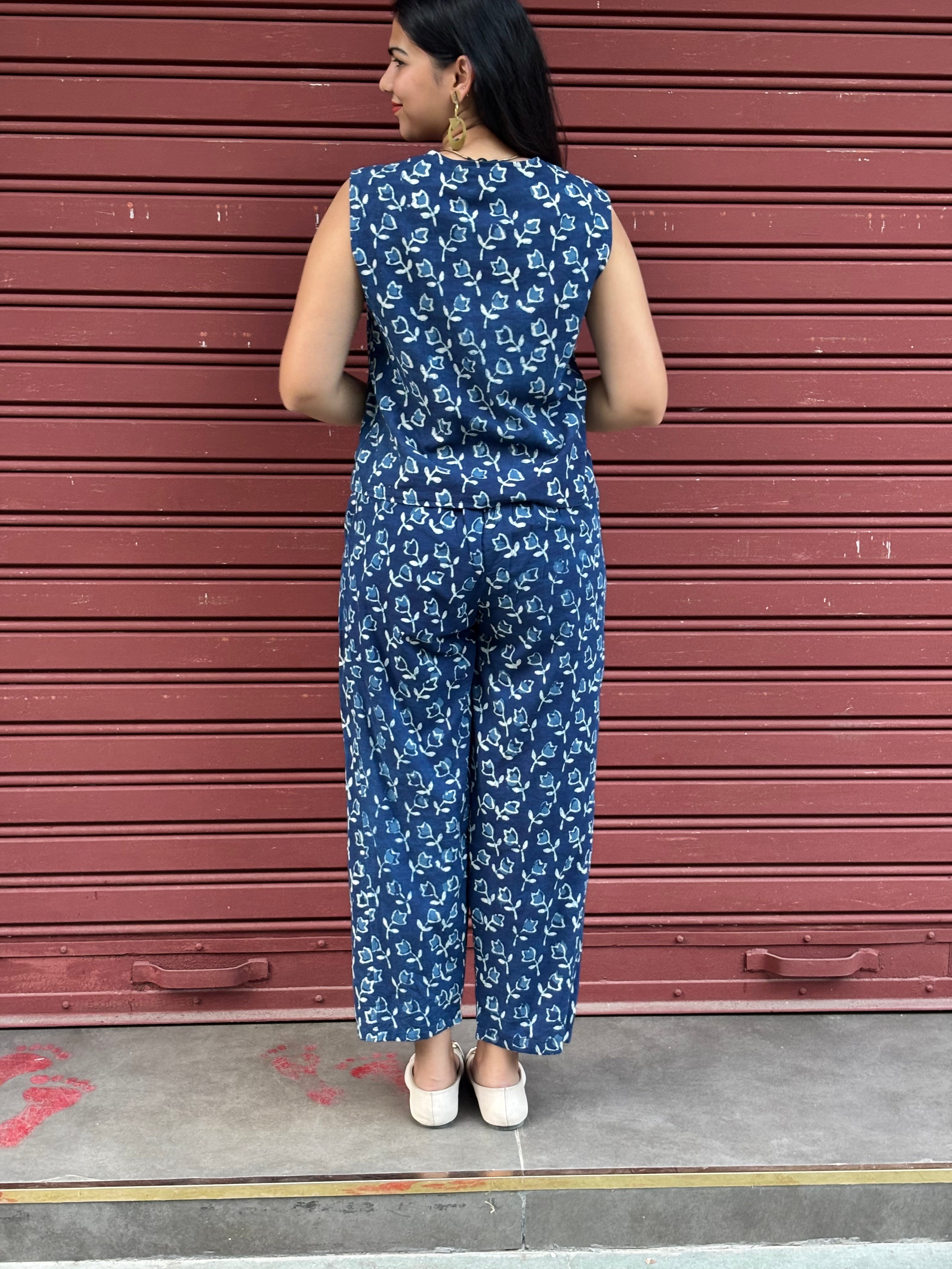 Iyana Indigo Hand Block Print Cotton Co-ord Set