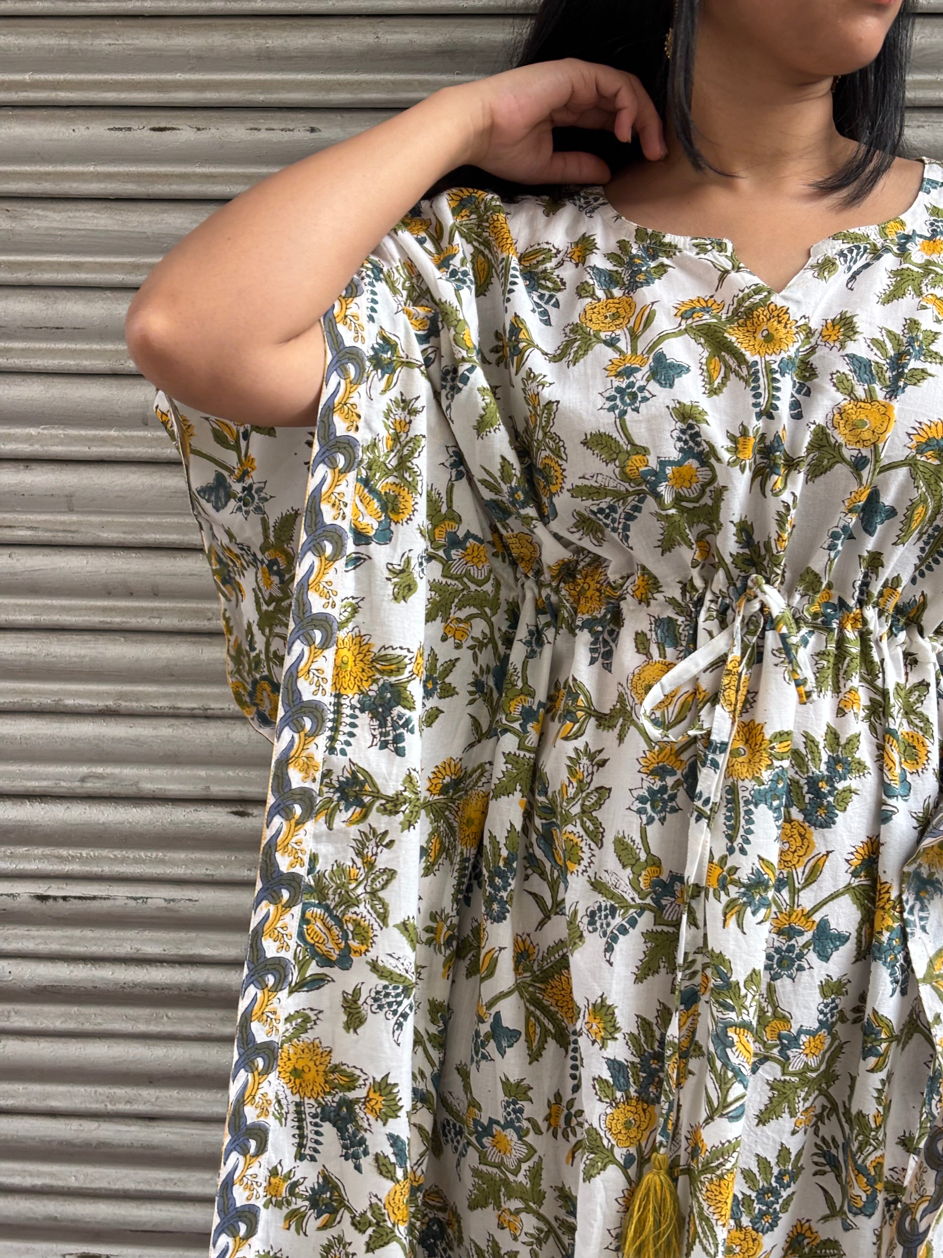 Iyana Hand Block Print Cotton Kaftan
