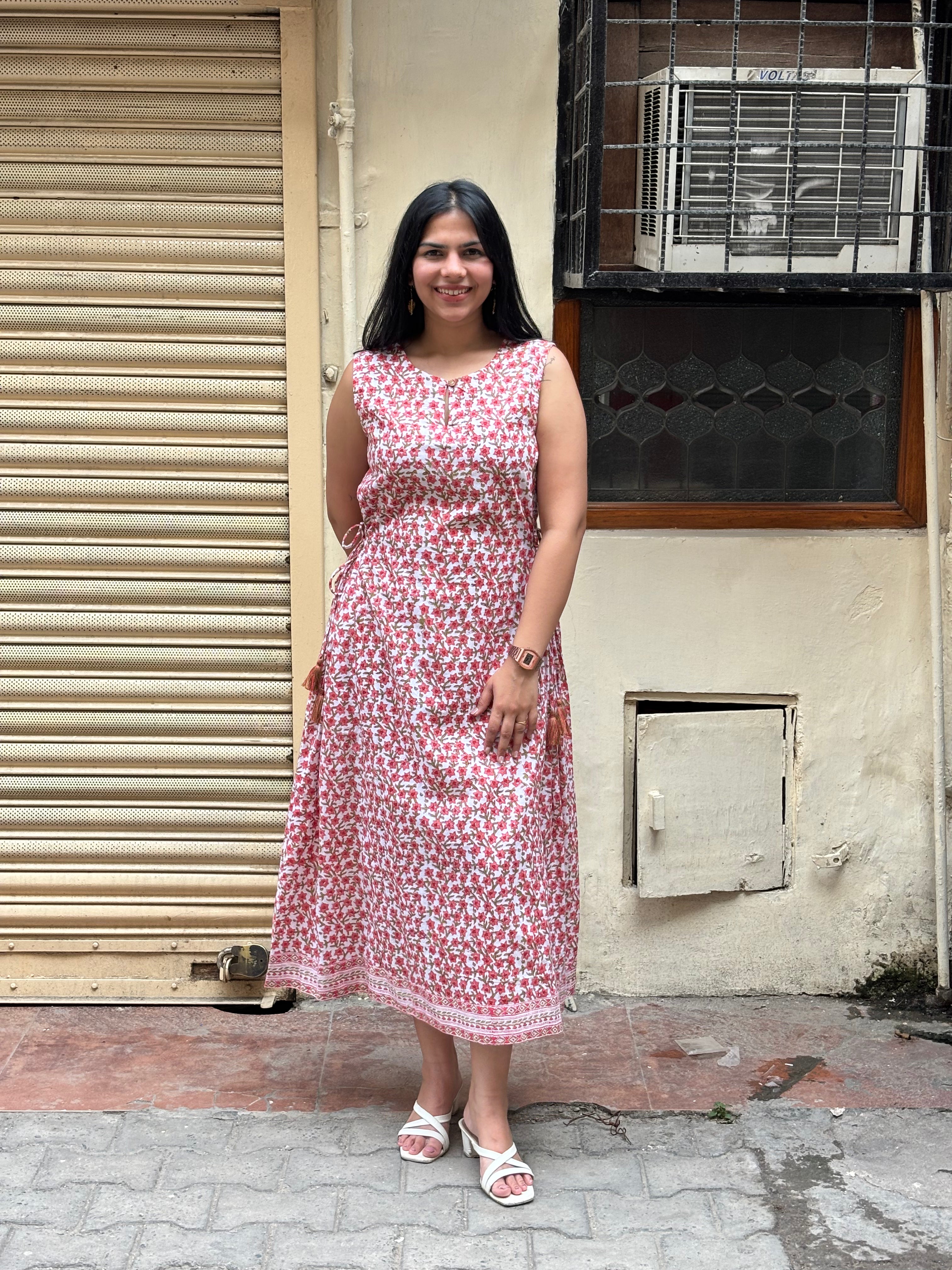 Eyza Hand Block Print Cotton A-Line Dress