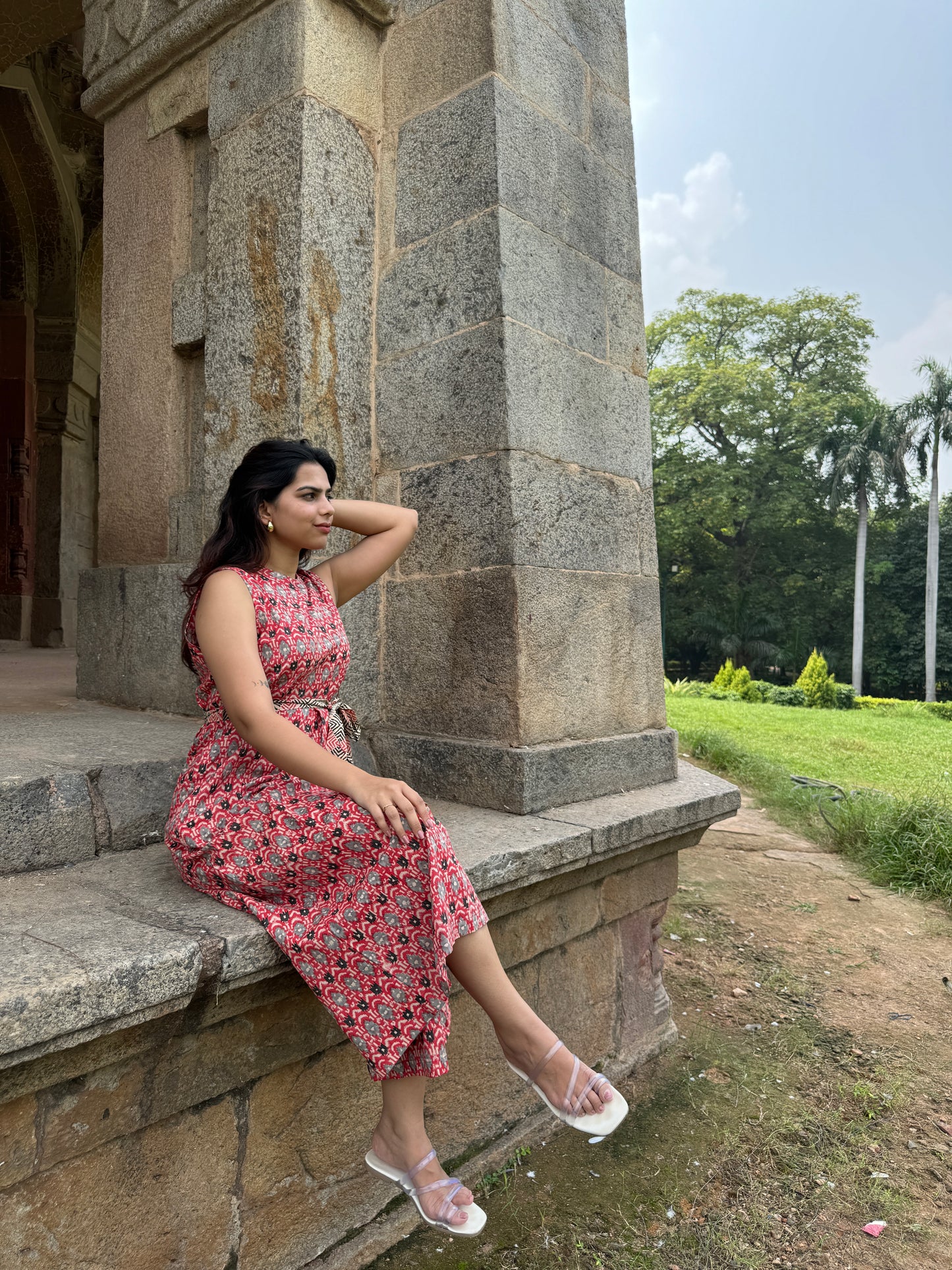 Nirmaya Hand Block Print Cotton Sleevelesss Jumpsuit