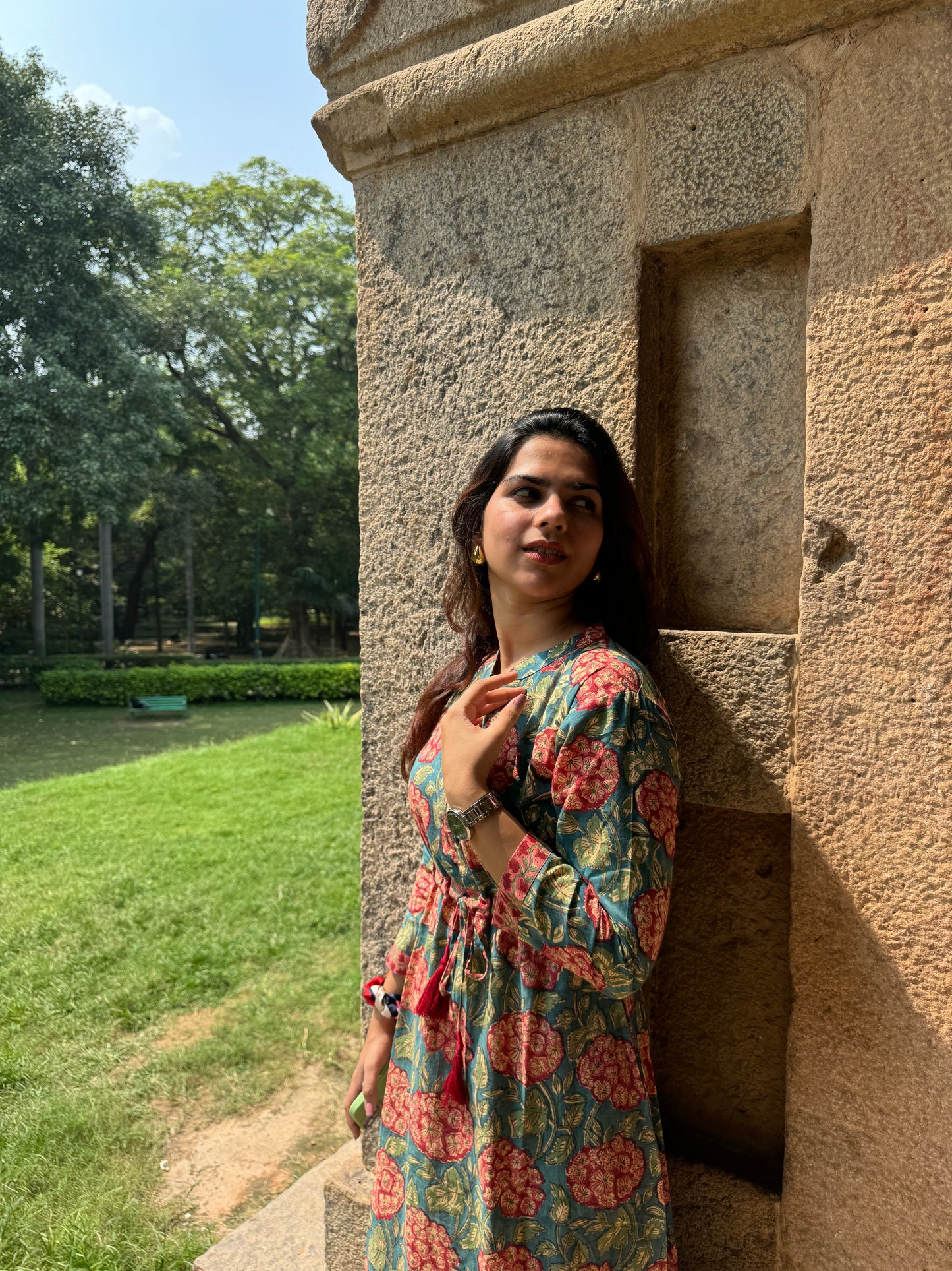 Vanika Block Print Cotton Long A-Line Dress