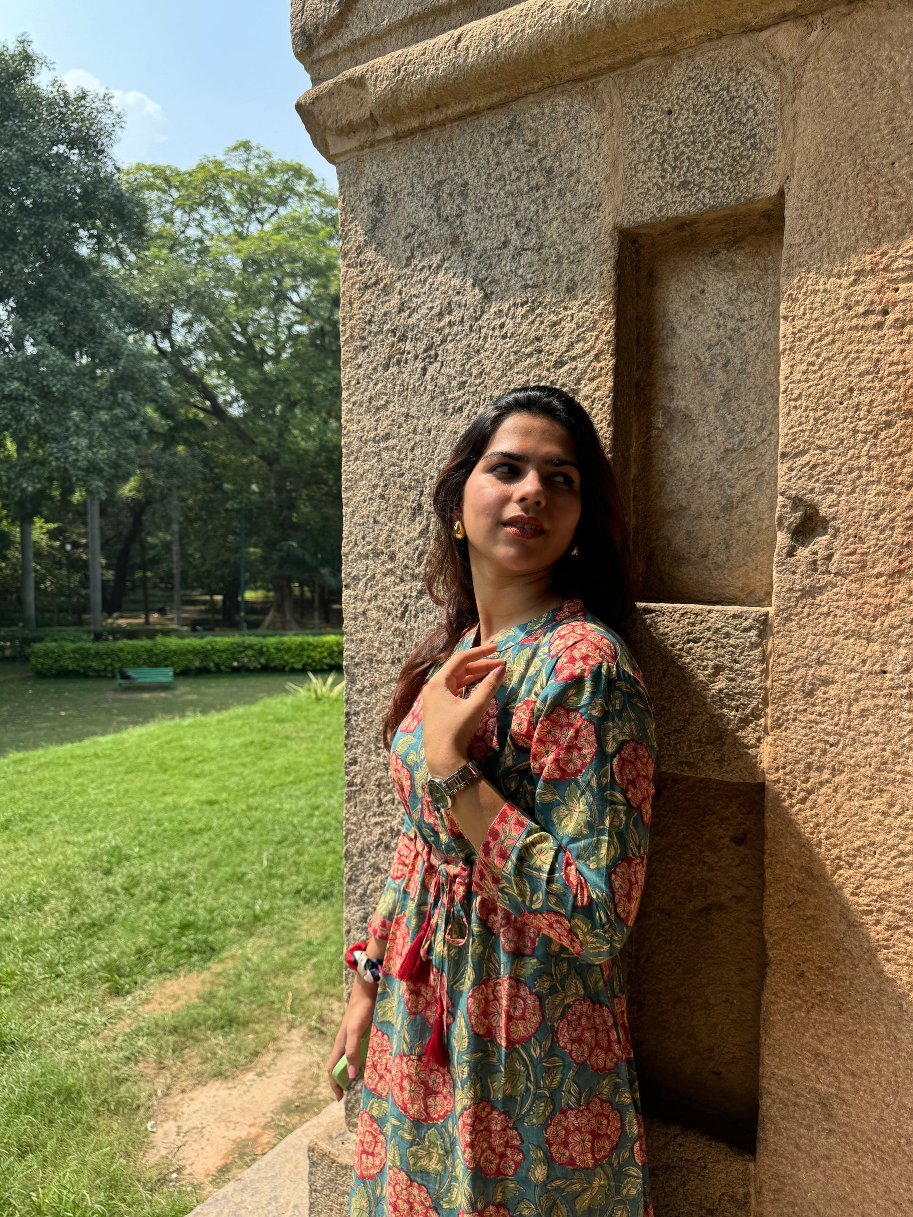 Vanika Hand Block Print Cotton Long A-Line Dress