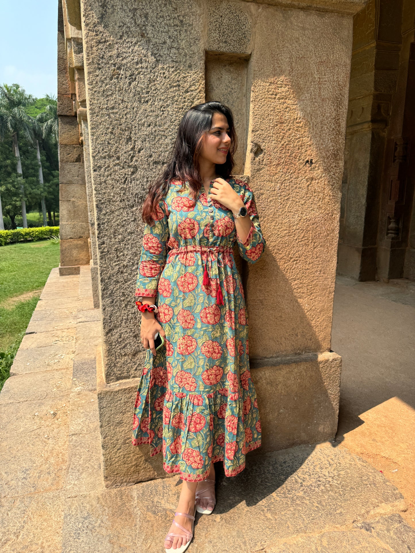 Vanika Block Print Cotton Long A-Line Dress