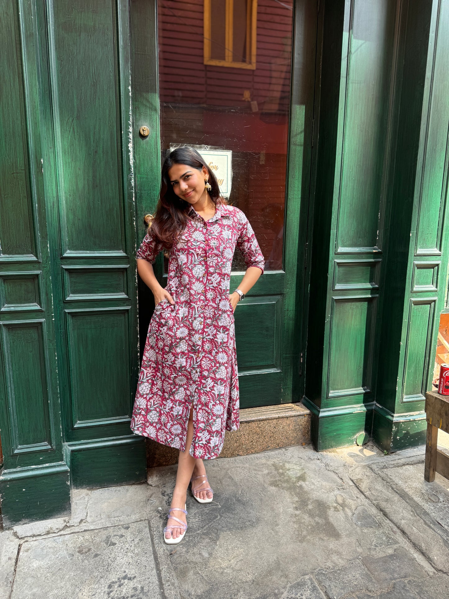 Nayab Block Print Cotton Collar A-line Dress