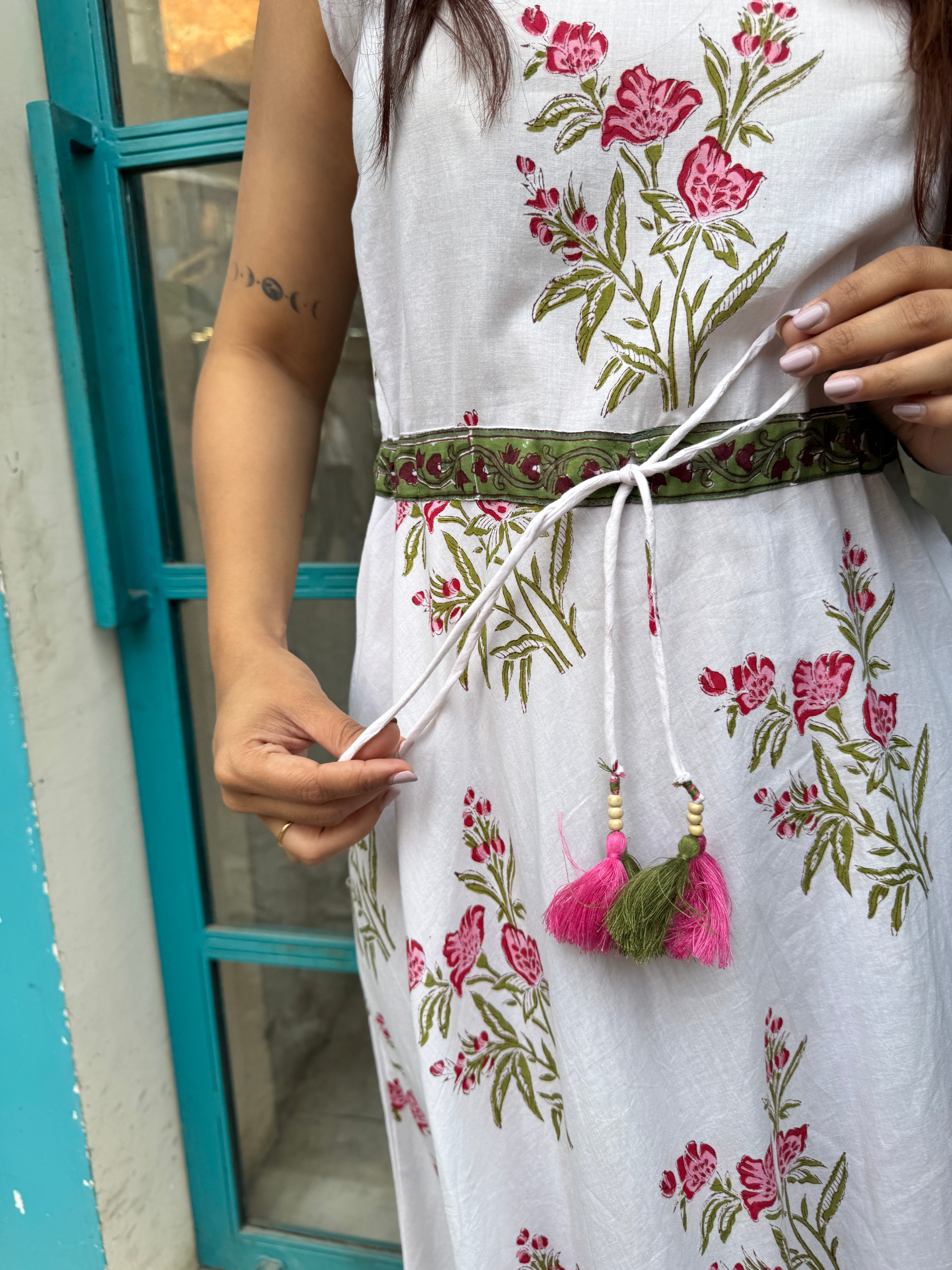 Vanya Hand Block Print Cotton Long Double Layer Dress
