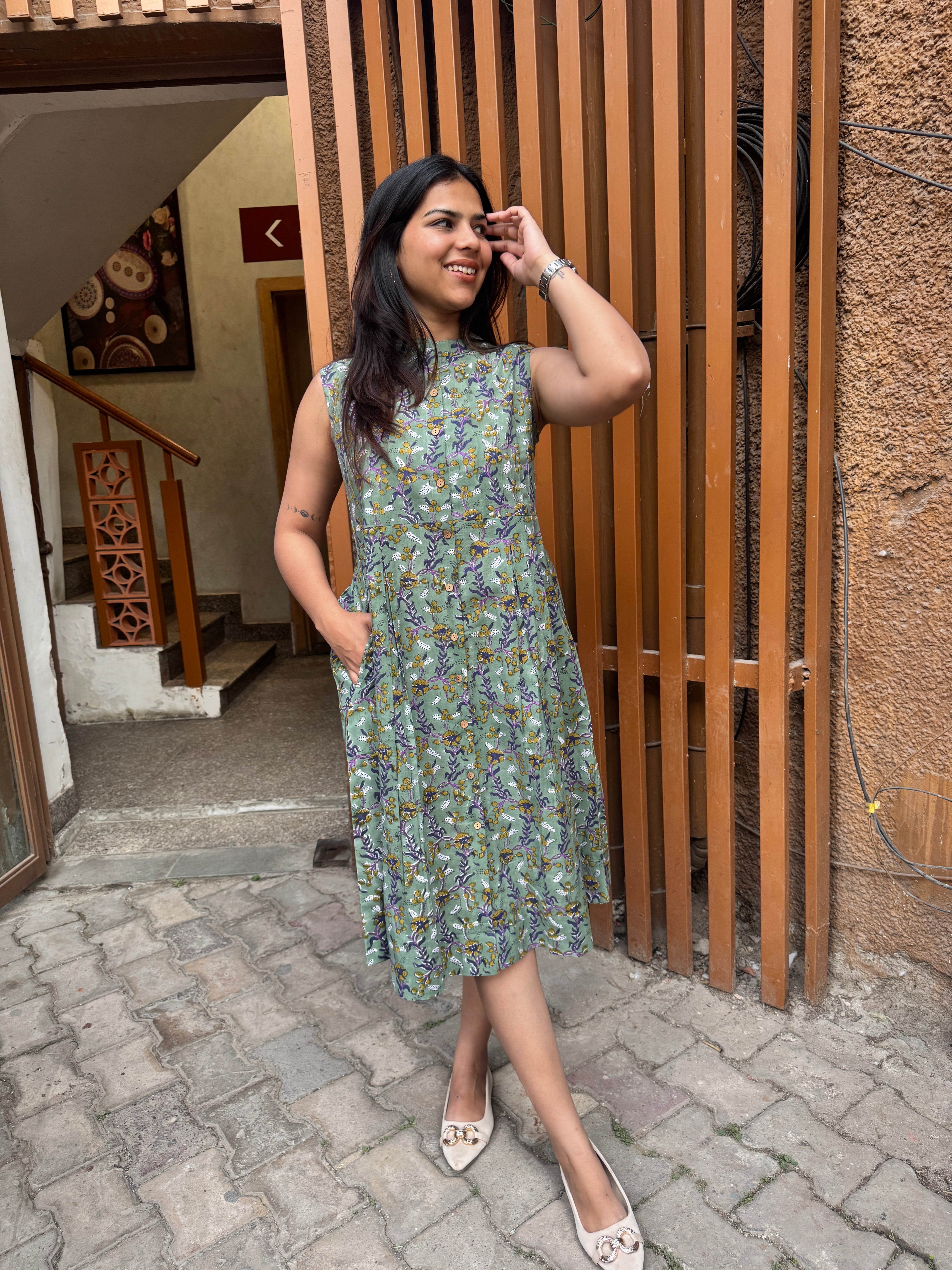 Kashish Hand Block Print Cotton Sleeveless Dress