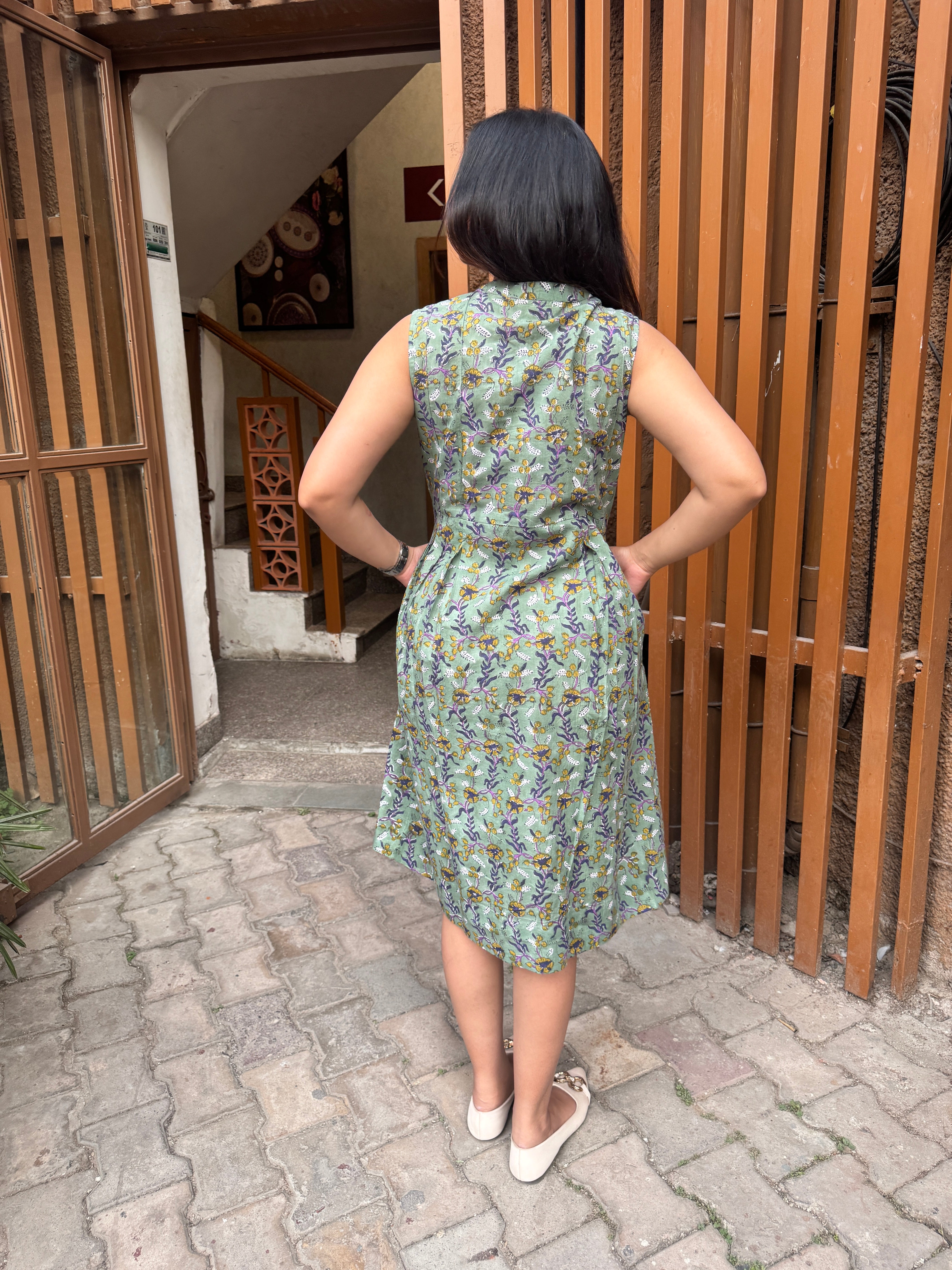 Kashish Hand Block Print Cotton Sleeveless Dress