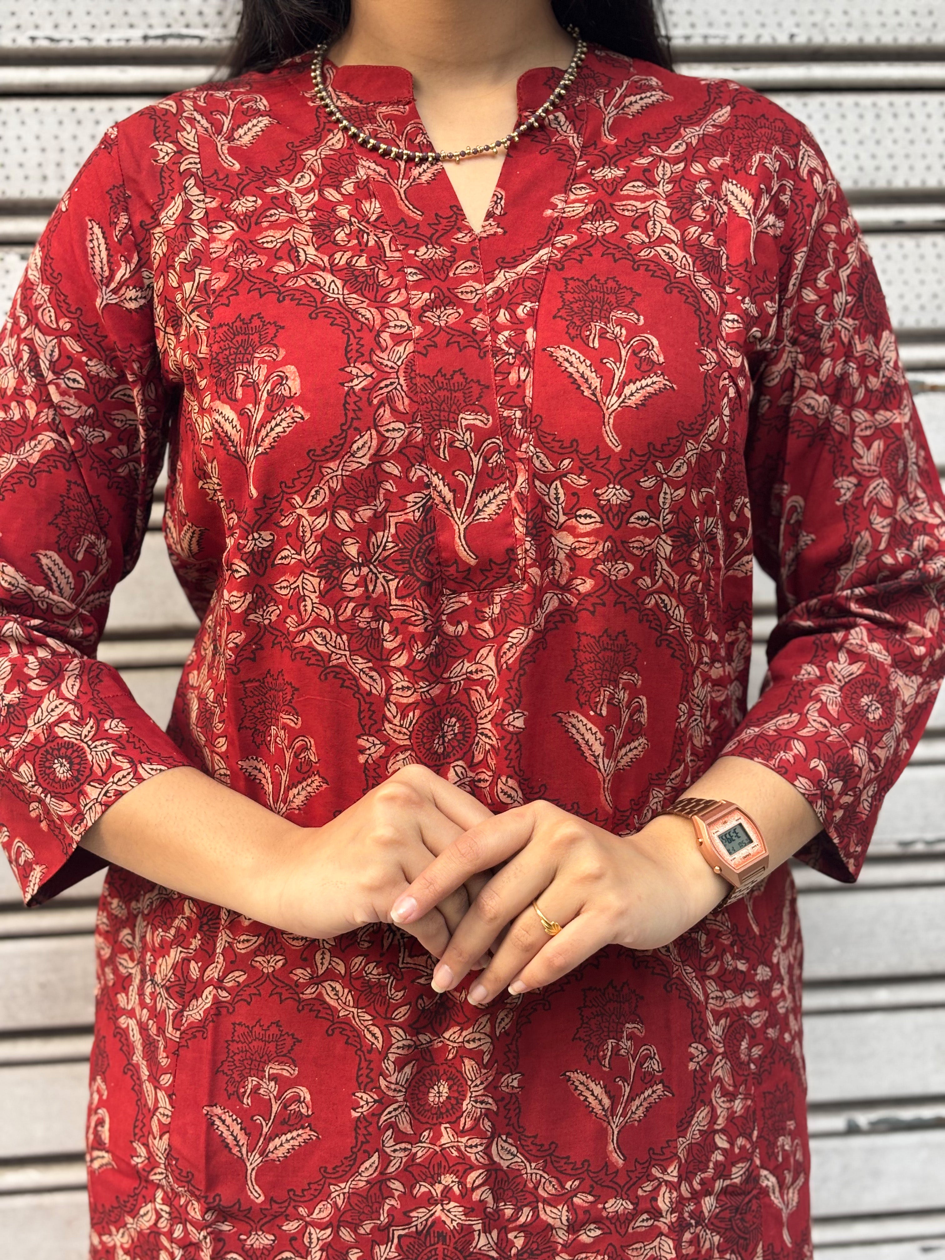 Kalma Kalamkari Hand Block Print Modal Silk Straight Kurta